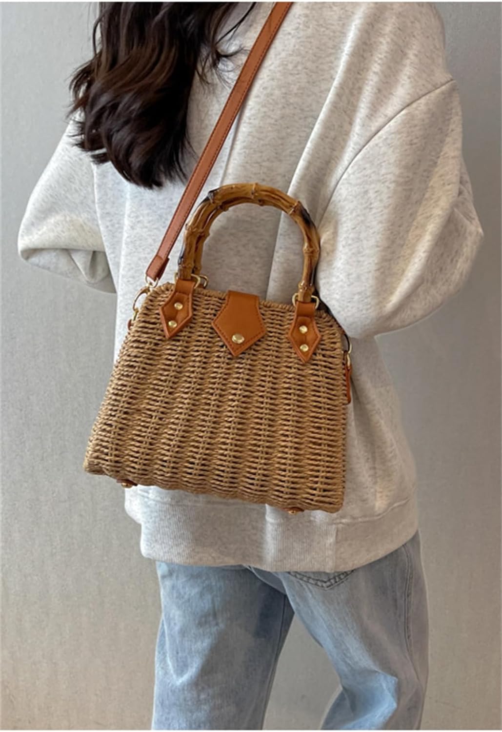 Cross Body Handbags for Women Straw Woven Beach Bag 2024 Summer Handmade Purses Wicker Rattan Bag Holiday