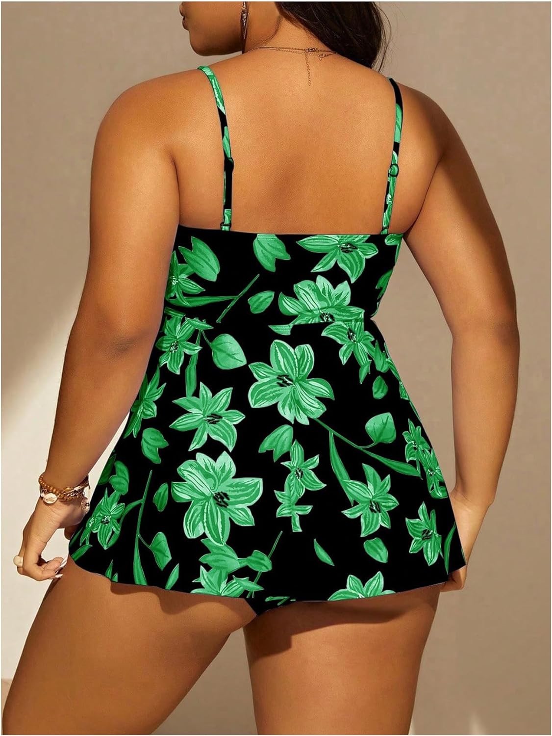 MakeMeChic Women's Plus Size Tankini Swimsuit Floral Print Knot Front 2 Piece Bathing Suit