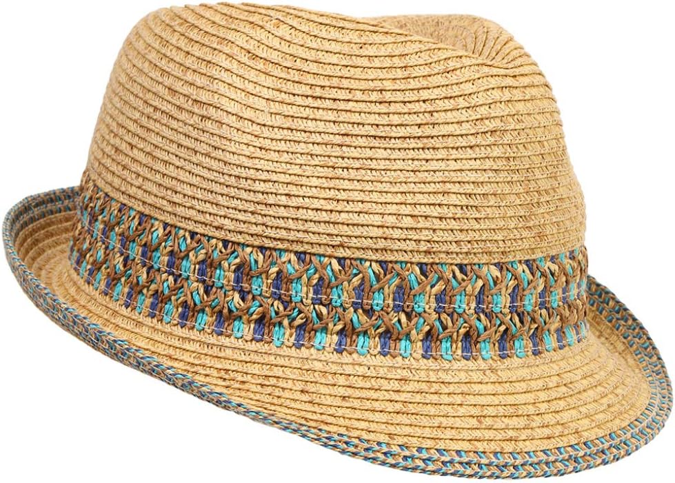 Funky Junque UPF50+ Womens Adjustable Multicolor Woven Pattern Short Brim Fedora Hat