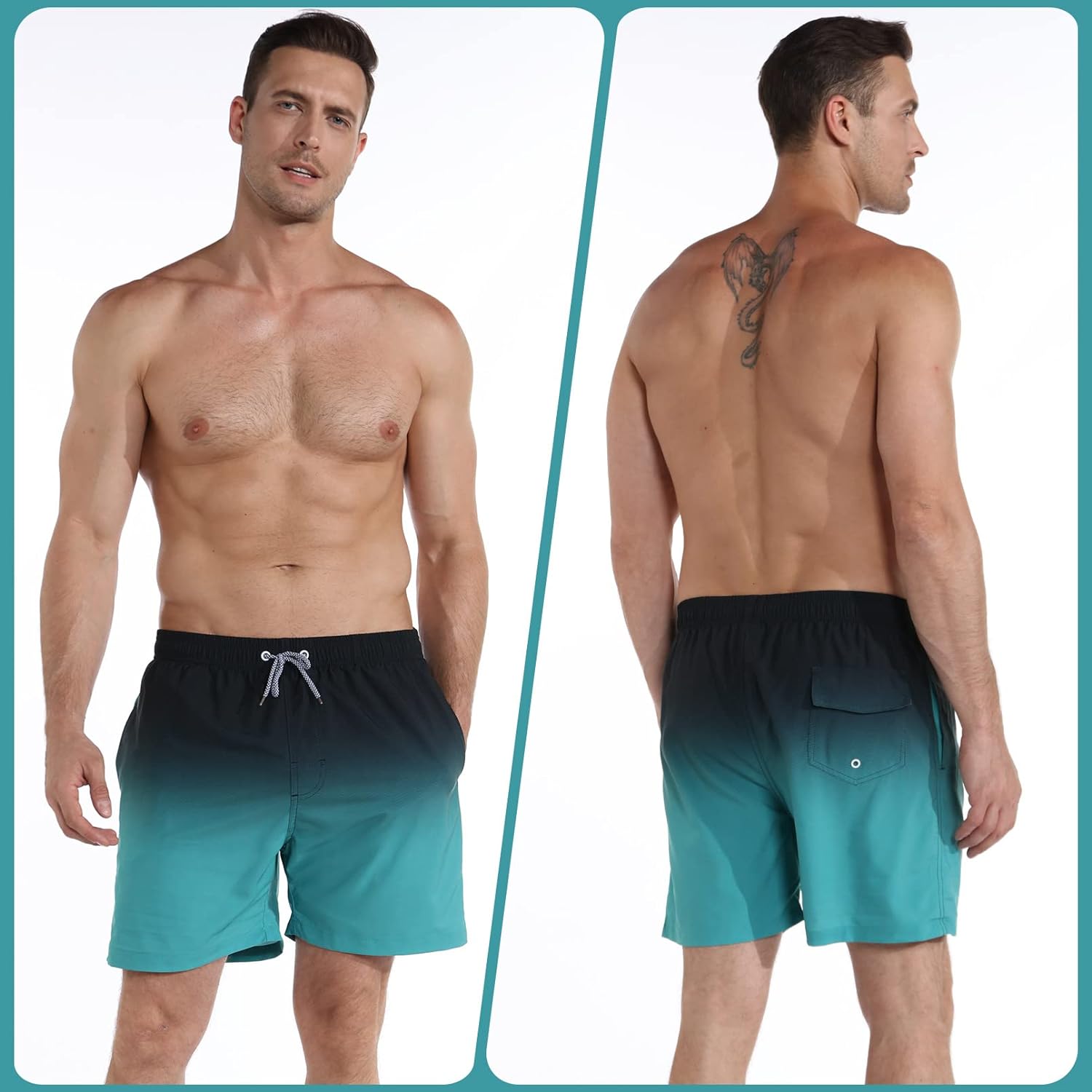 zeetoo Mens Swim Trunks with Compression Liner 5.5" Inseam Swim Shorts Quick Dry Shorts