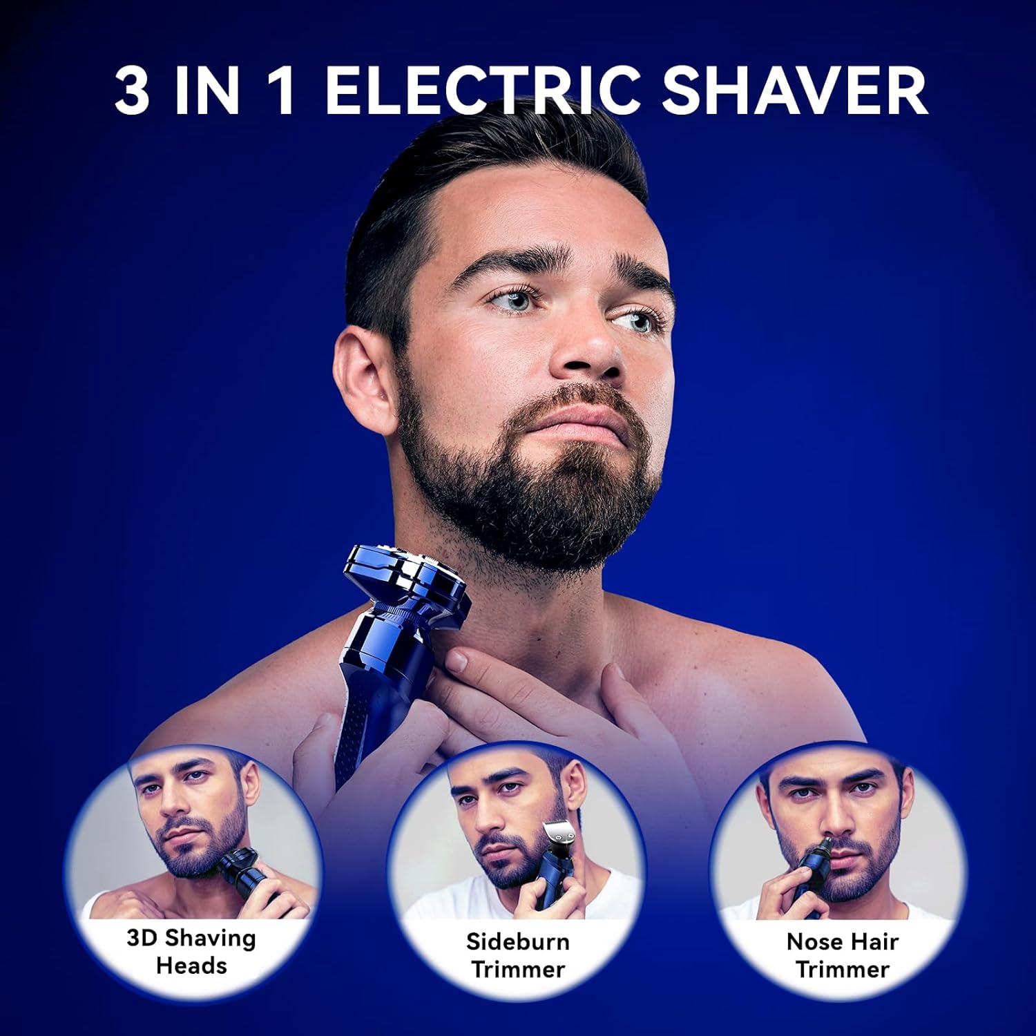 Electric Razor for Man, Rechargeable Wet & Dry Electric Shaver with Waterproof, Rotary Replacement Floating Head, Cordless USB Charging Men's Electric Razor (1044)