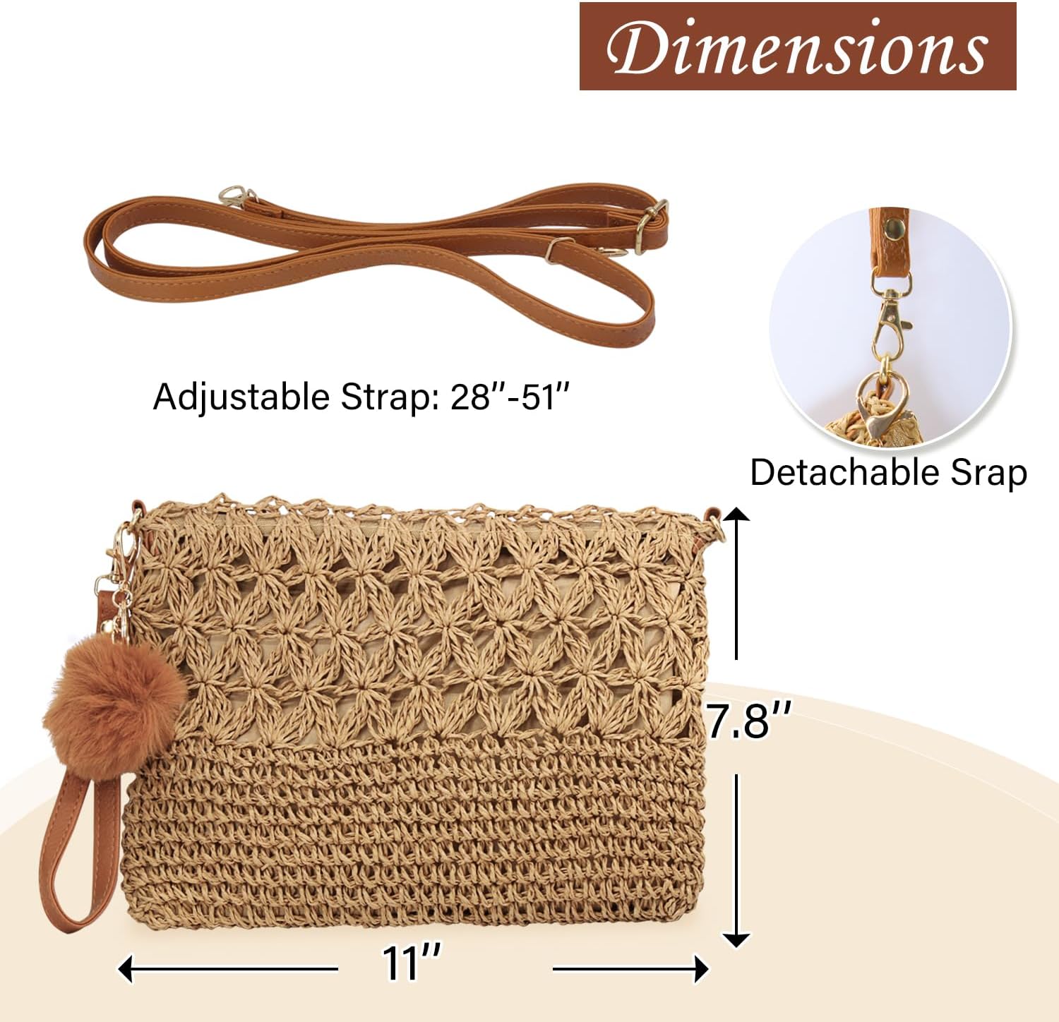 Straw Crossbody Bags Women Summer Woven Shoulder Purse Beach Wristlet Zipper