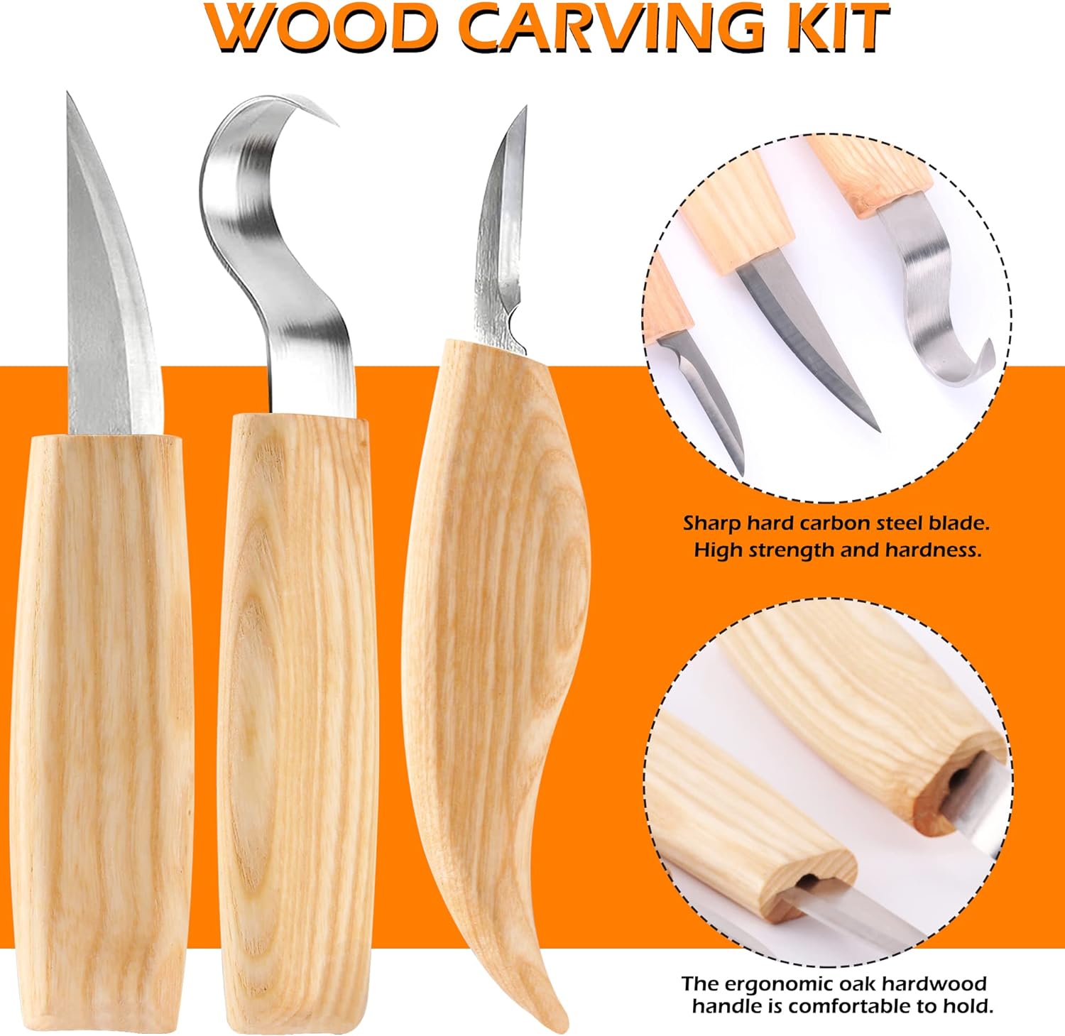 Wood Whittling Kit 6PCS Professional and High Performance Stainless Steel Tools Set  for Beginner Carving for Adults and Kids Beginners Wood Carving Kit Set