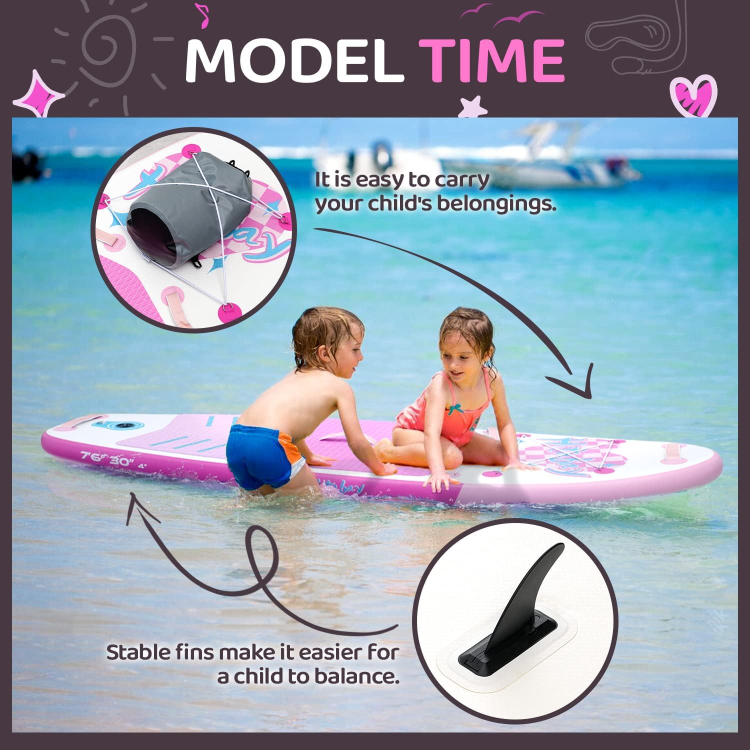 Kids Stand Up Paddle Board with Inflatable SUP Accessories, Durable, Lightweight, Wide Stable Design, Non-Slip Comfort Deck Inflatable Paddle Board for Kids