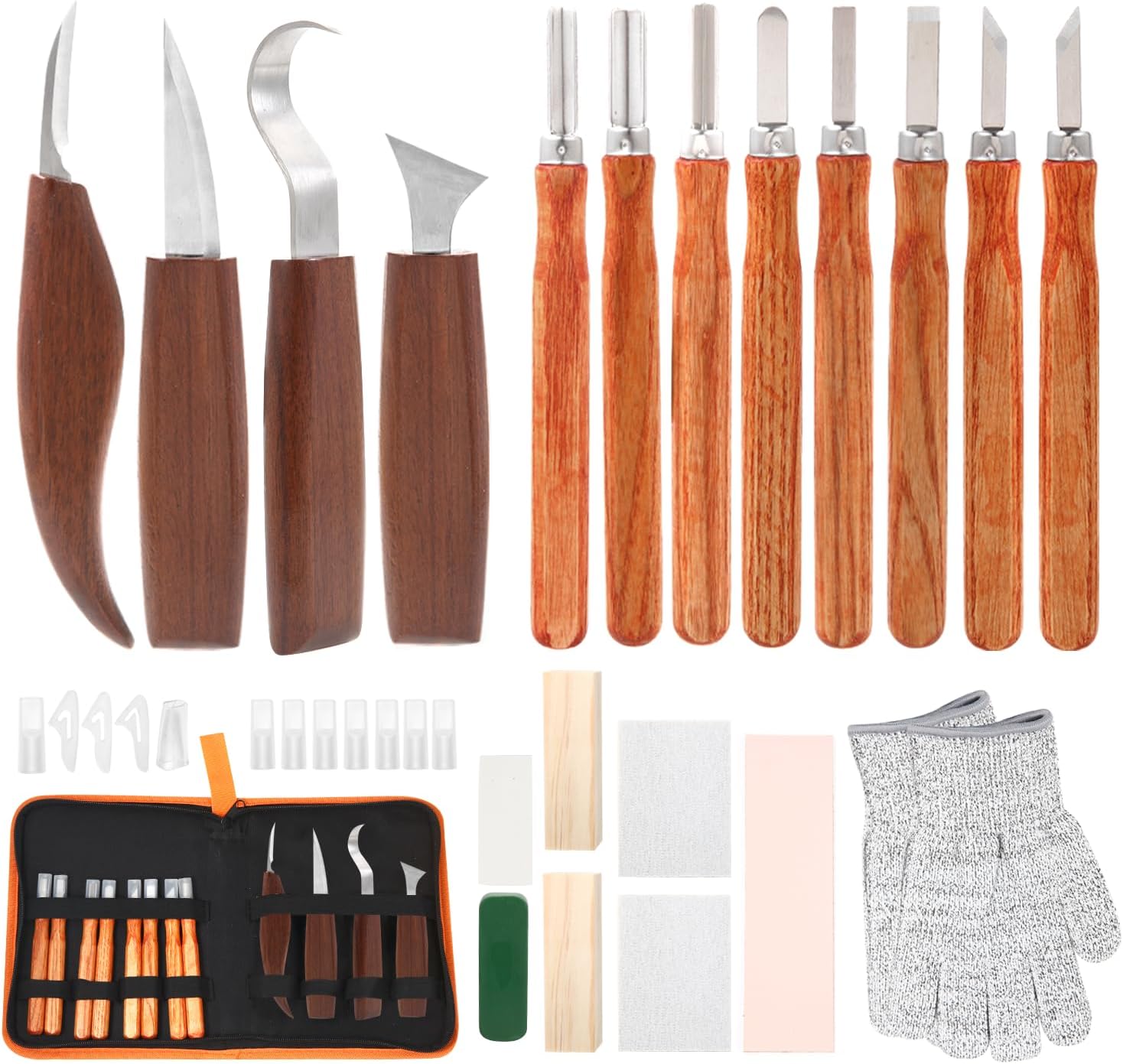 Wood Carving Tools, Wood Carving Kit, 33 PCS Wood Whittling kit Hand Carving Knife Set, Wood Carving Tools Kit with Tools and Carving Knifes for Beginners Whittling Kit for Kids Adults Woodworking DIY