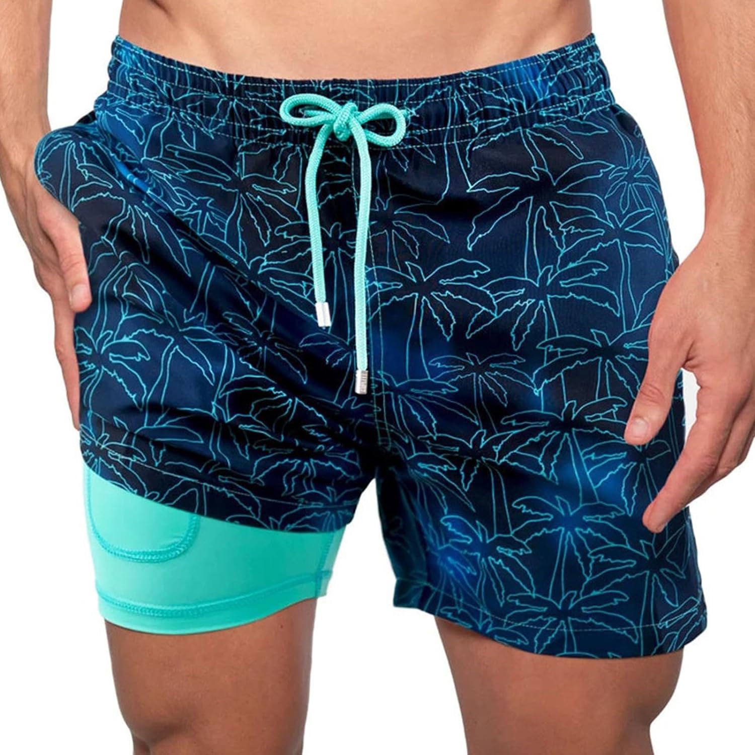 Men's Swim Trunks Quick Dry Bathing Suit Swimming Shorts with Compression Liner and Pockets