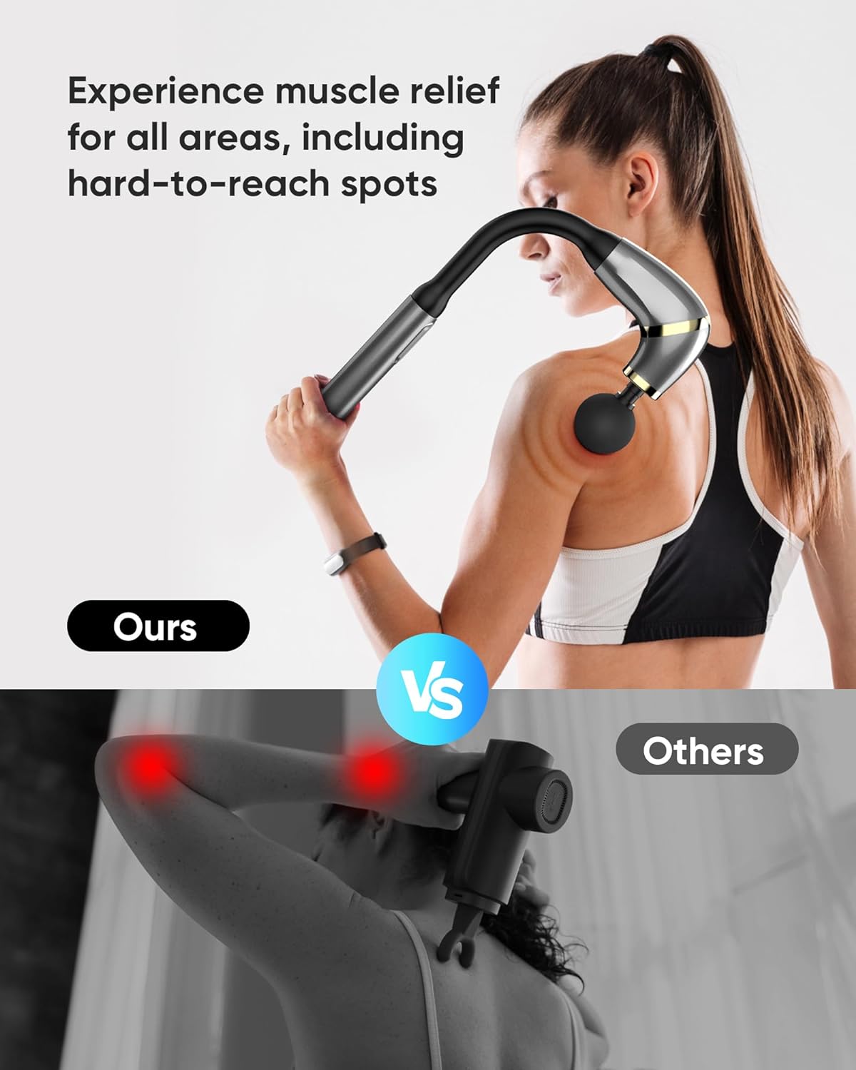 Massage Gun Deep Tissue with Upgraded Extension Handle, Back Massage Gun for Athletes for Pain Relief with LCD Screen, Percussion Massager with 4 Massage Heads, 3 Modes & 6 Speed Levels, Grey