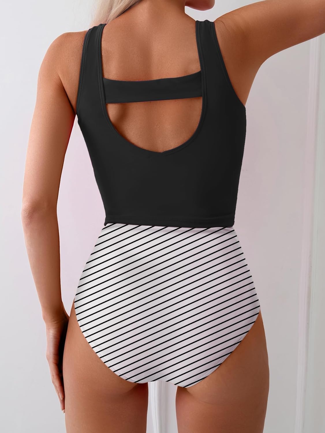 Eomenie Two Piece Tankini Swimsuits for Women Tummy Control Bathing Suits Cutout Back Swim Tank Top with High Waisted Bottom