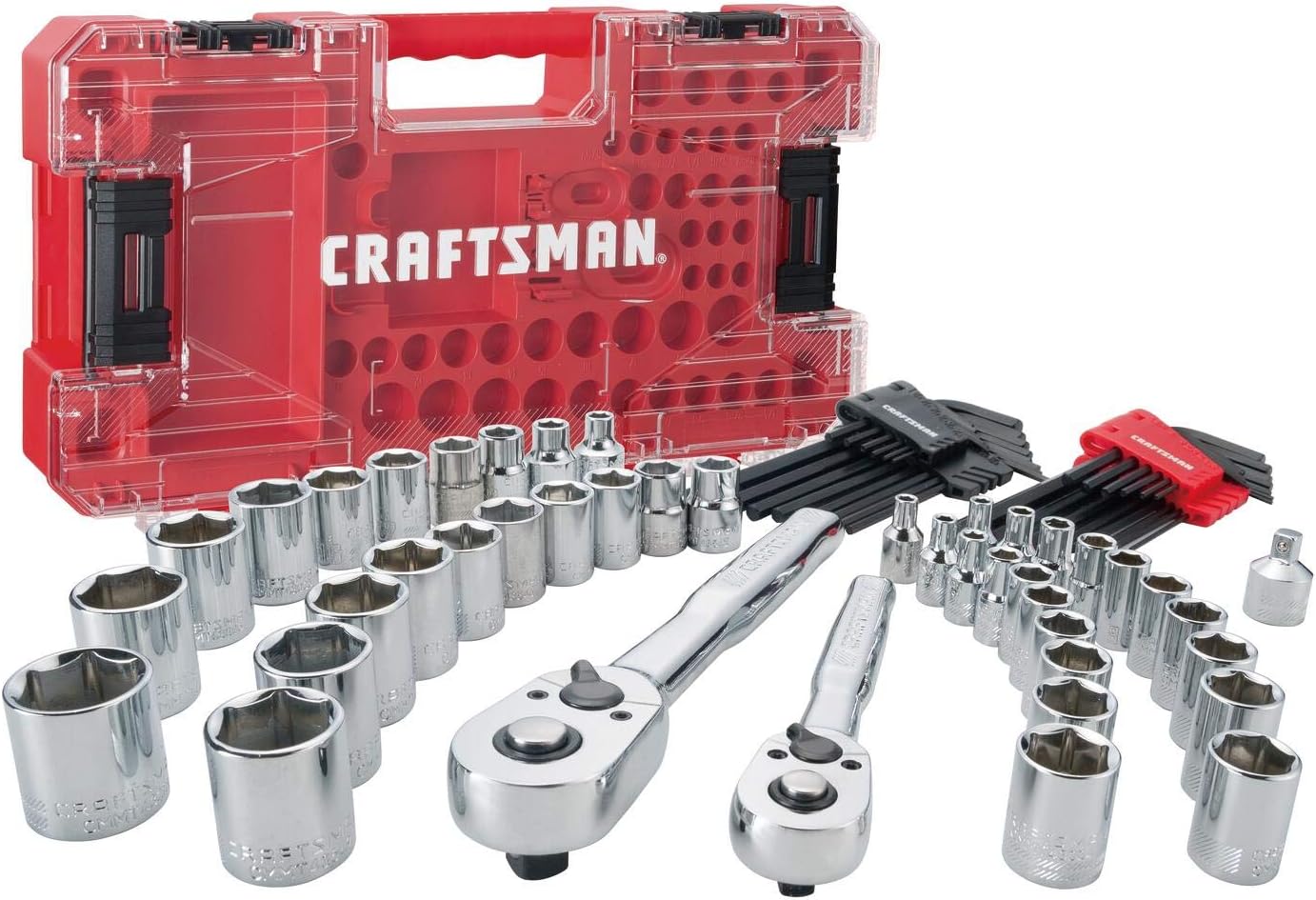 CRAFTSMAN VERSASTACK Mechanic Tool Set, 71-Piece, 1/4-in and 3/8-in Drive, SAE and Metric, Ratchets, Sockets, Hex Keys, Adaptor and More, Polish Chrome Finish (CMMT45071)