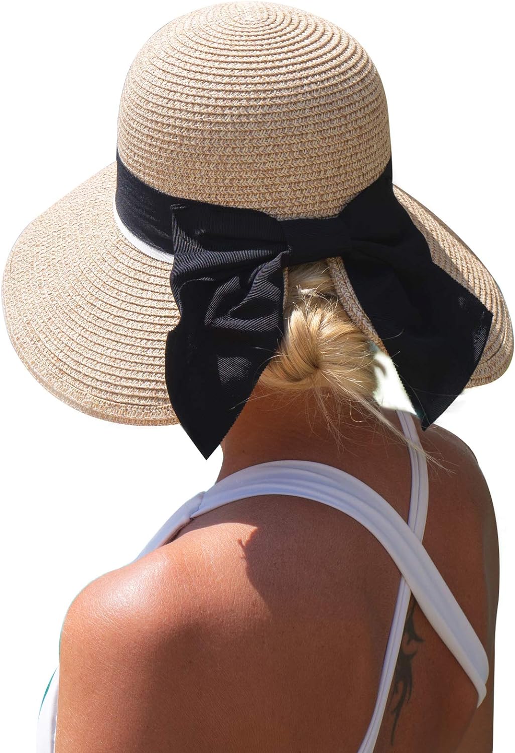 Comhats Sun Hat for Womens Floppy Summer Beach Straw Hats Accessories Wide Brim SPF 50 55-64CM