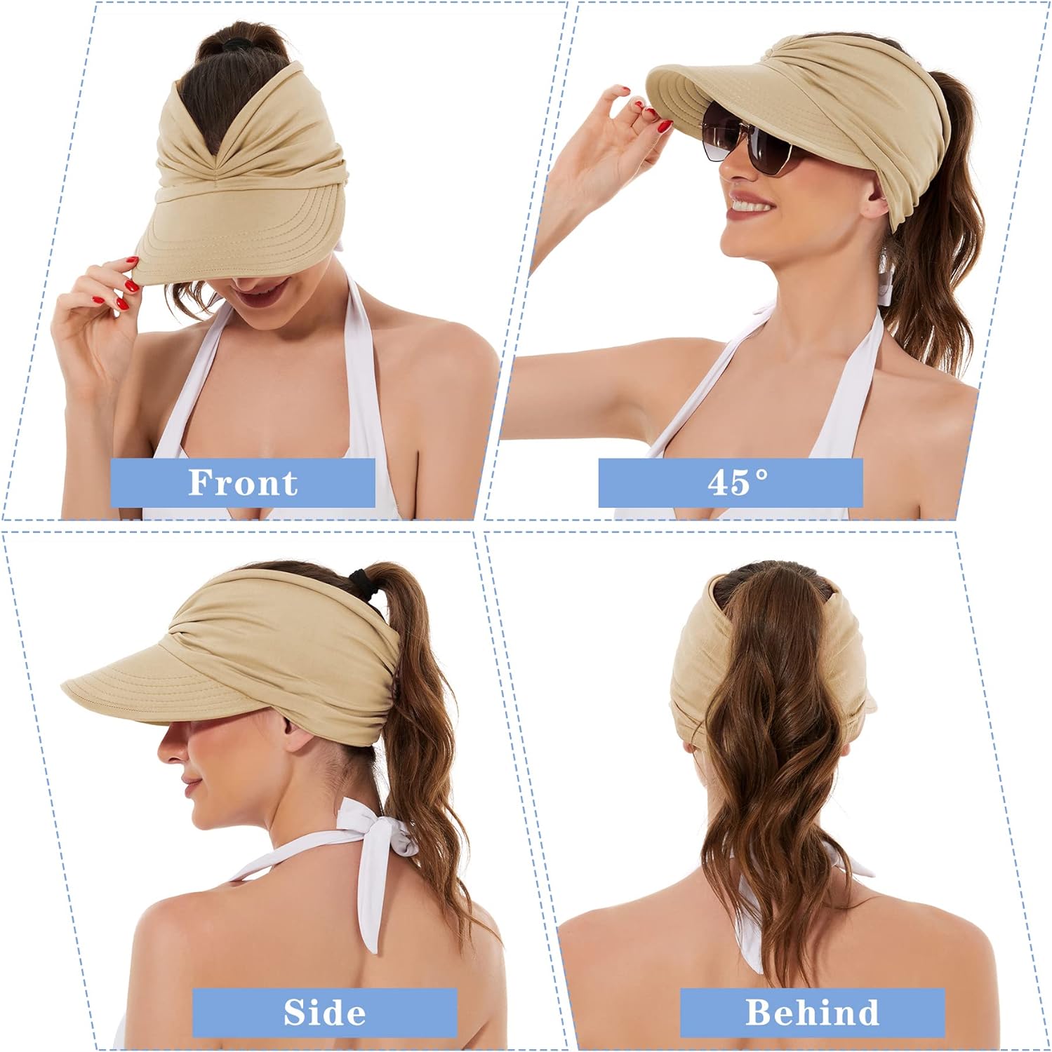 Zando Womens Sun Visor Hat Wide Brim Sun Hats for Women UV Protection Summer Beach Hats for Women Foldable Sports Visors