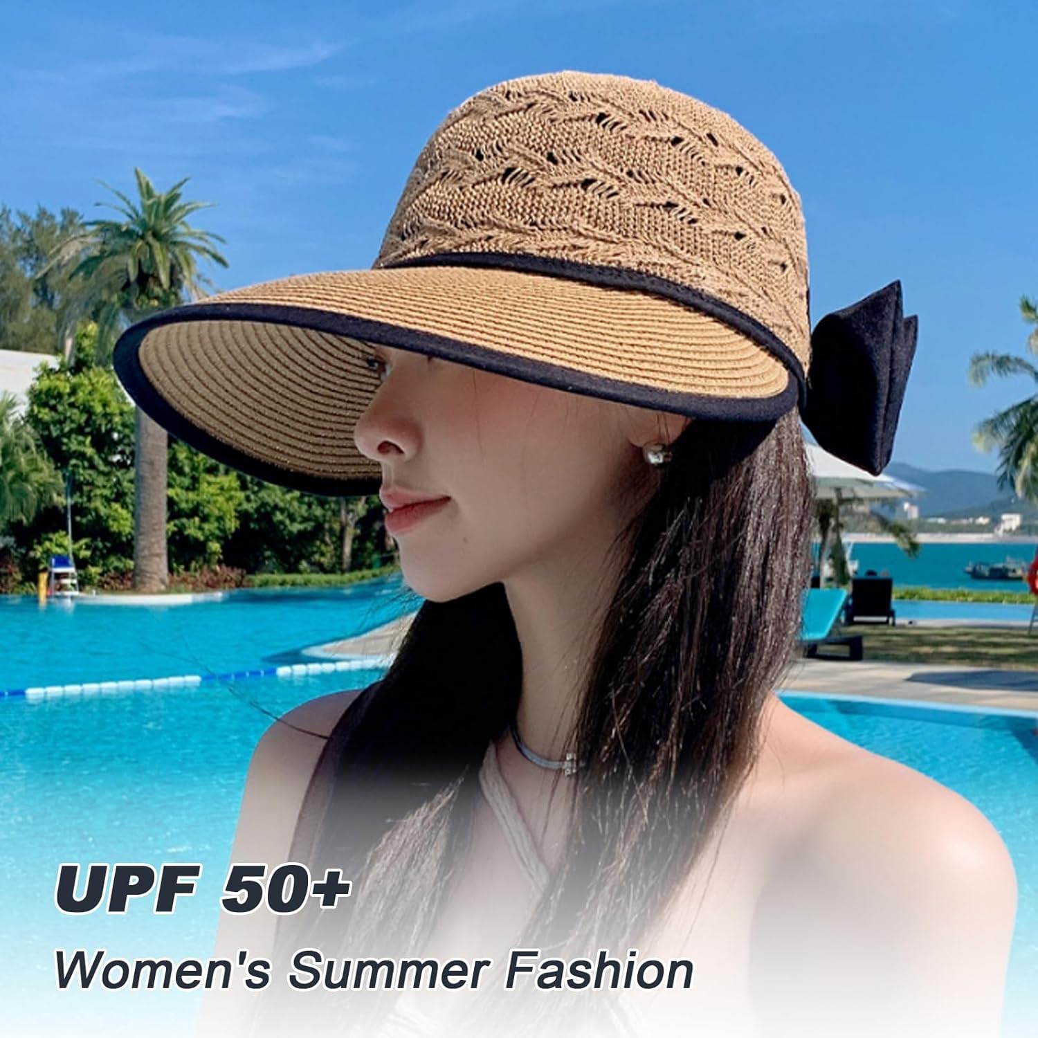 Beach Hats for Women, Straw Sun Hat Wide Brim Sun Hat Women Summer Hats for Women Sun Protection Packable 2024 Black