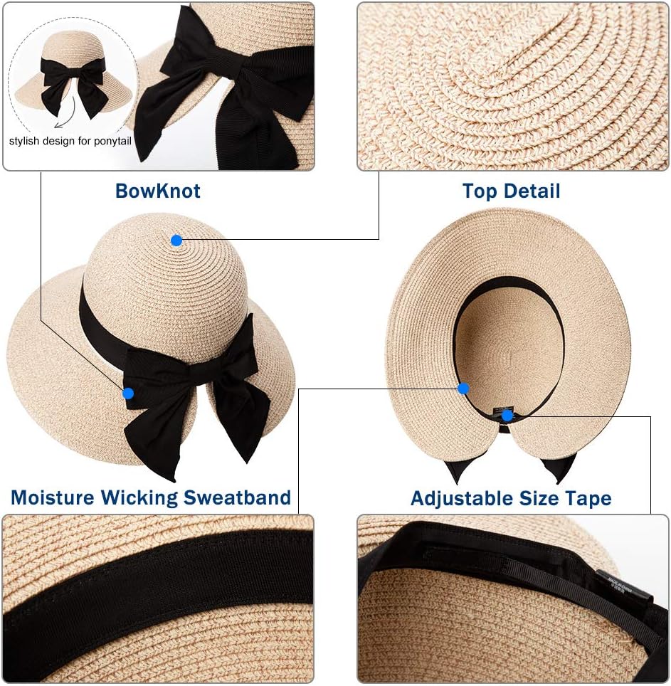 Comhats Sun Hat for Womens Floppy Summer Beach Straw Hats Accessories Wide Brim SPF 50 55-64CM