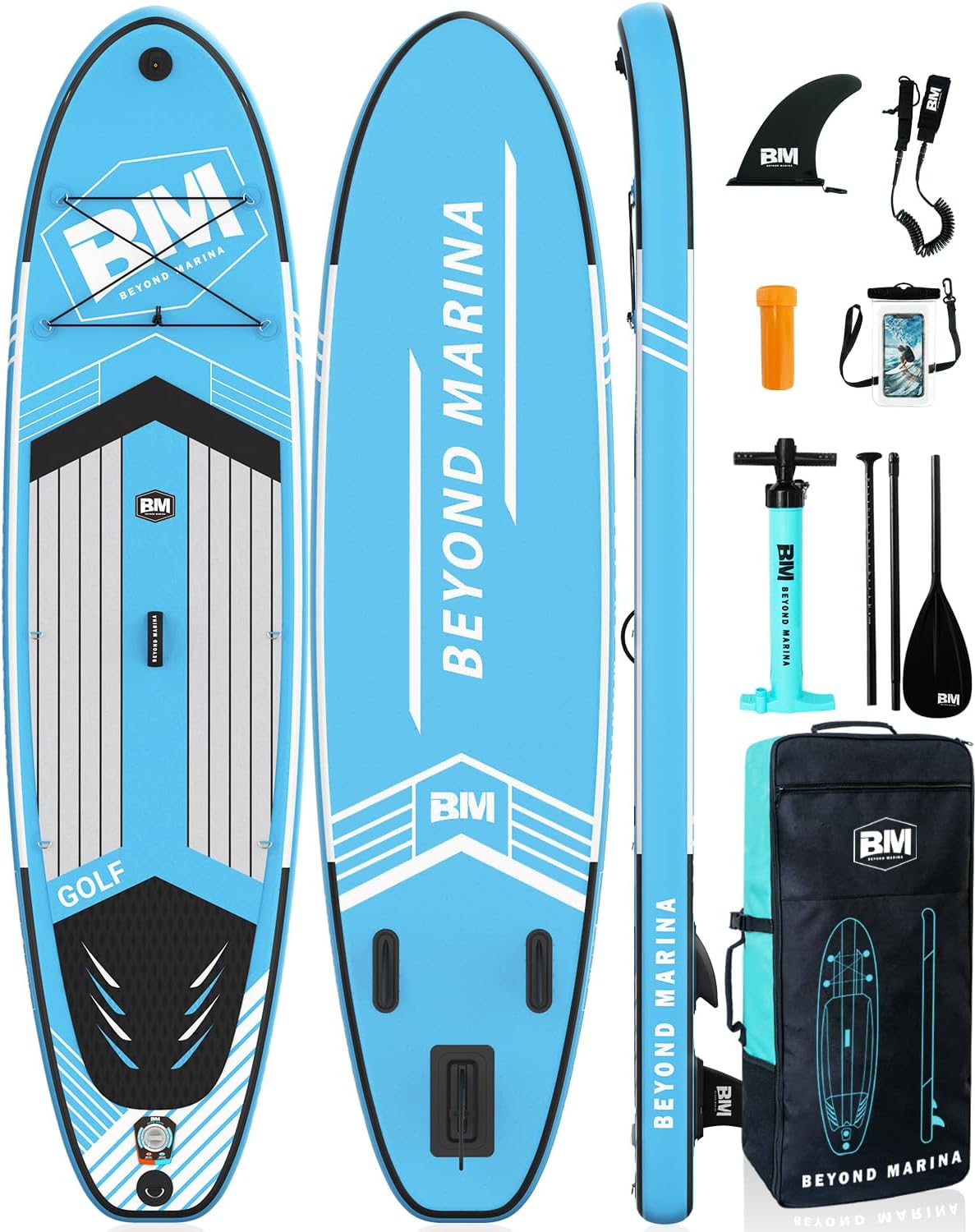 BEYOND MARINA Inflatable Stand Up Paddle Board, 10'6" SUP Paddleboard for Adult, Premium Accessories | Non-Slip 5MM EVA Deck & Foam Handles, Camera Mount, Double Action Pump, 85L Travel Backpack