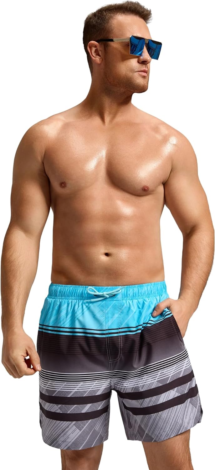 SILKWORLD Mens Swim Trunks Quick Dry Bathing Suit Board Swimming Shorts with Zipper Pockets and Compression Liner