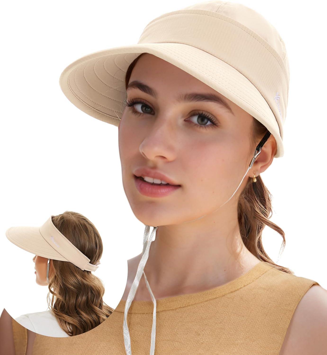 Durio Sun Hat 2 in 1 Visors for Women UPF 50+ Wide Brim Summer Beach Hats for Women Packable Safari Hiking Hat Fishing