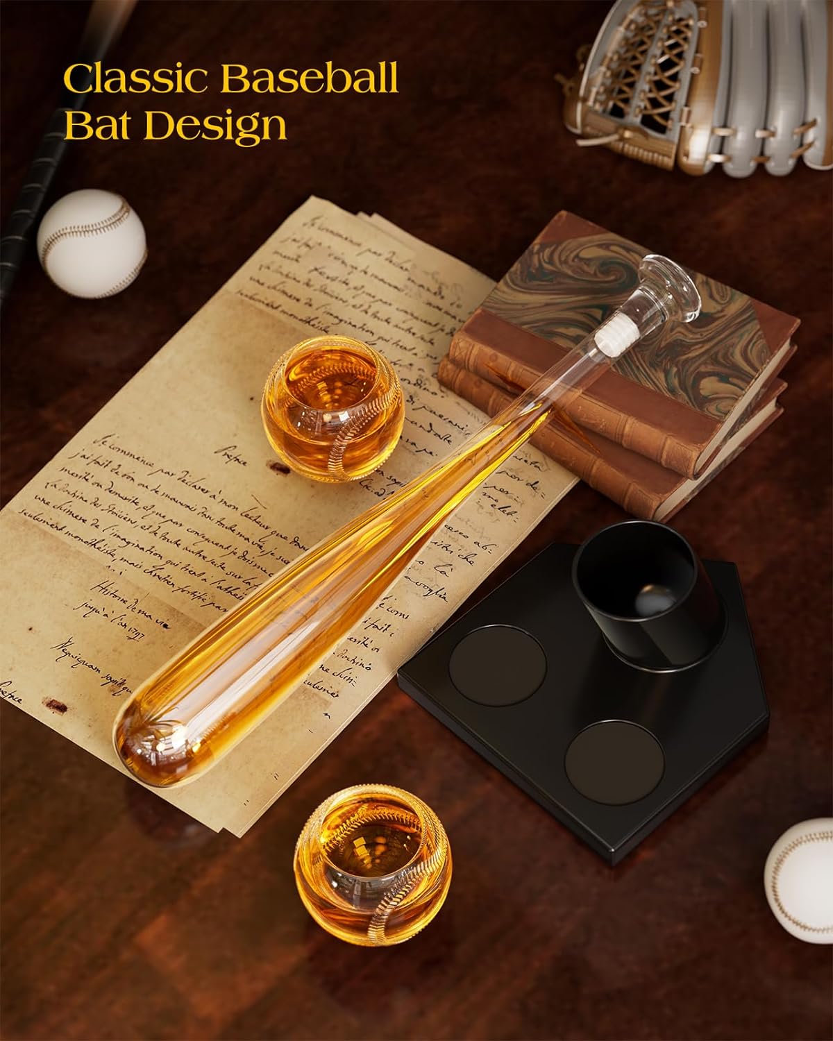 Baseball Gifts for Men, Kollea Whiskey Decanter Sets for Men, 20Oz Baseball Bat Decanter Set with 2 Glasses, Unique Birthday Gift for Men Him Brother Guys Boyfriend Coach, for Liquor Tequila Bourbon