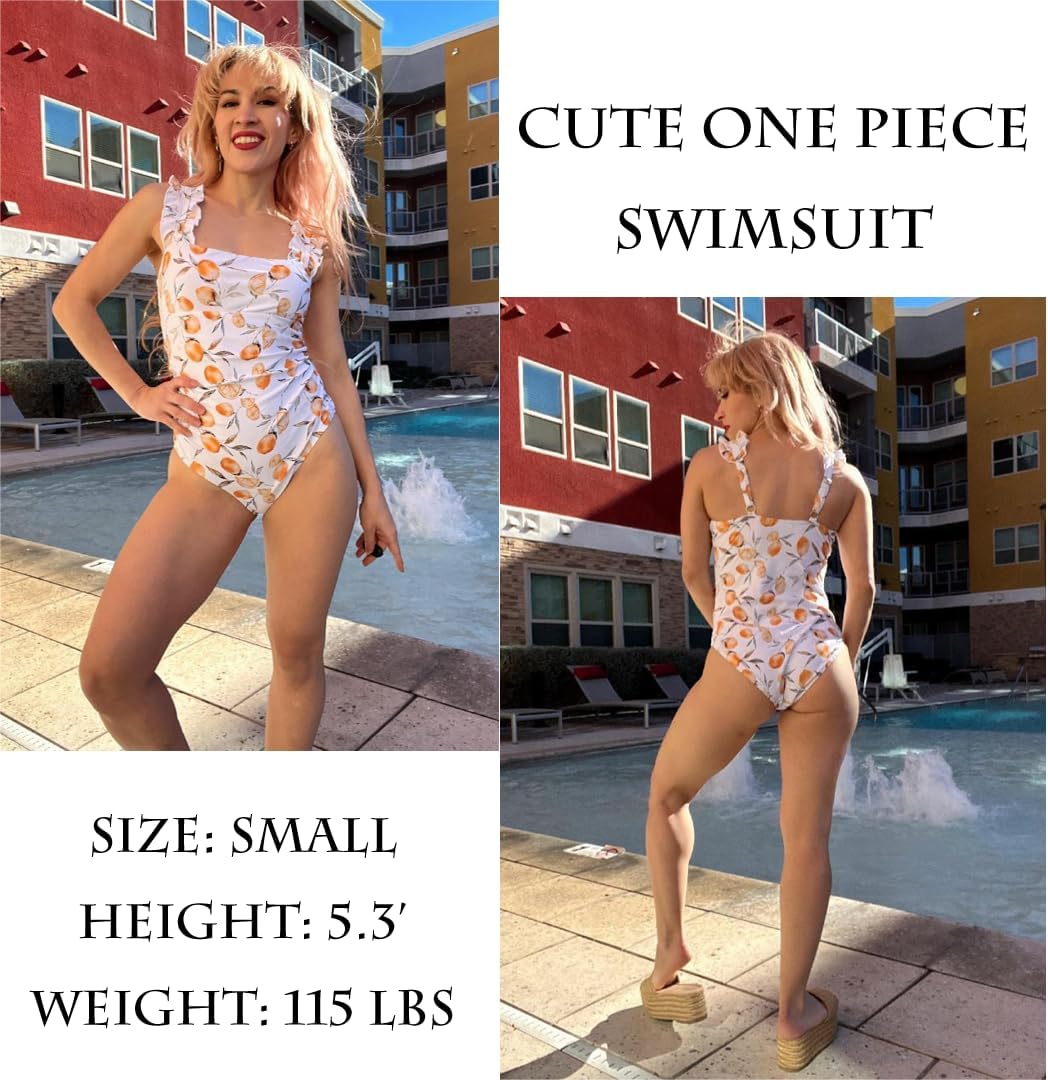 AI'MAGE Women's One Piece Swimsuits Square Neck Tummy Control Bathing Suit with Adjustable Ruffled Straps Swimwear S-XXL