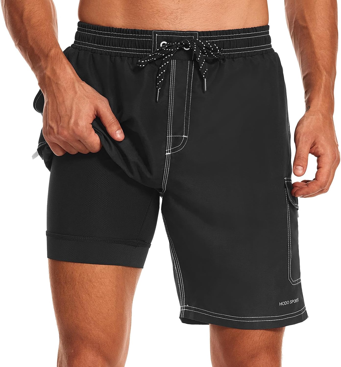 HODOSPORTS Men's 9" Swim Trunks Quick-Dry with Compression Liner (Regular&Extended Sizes)