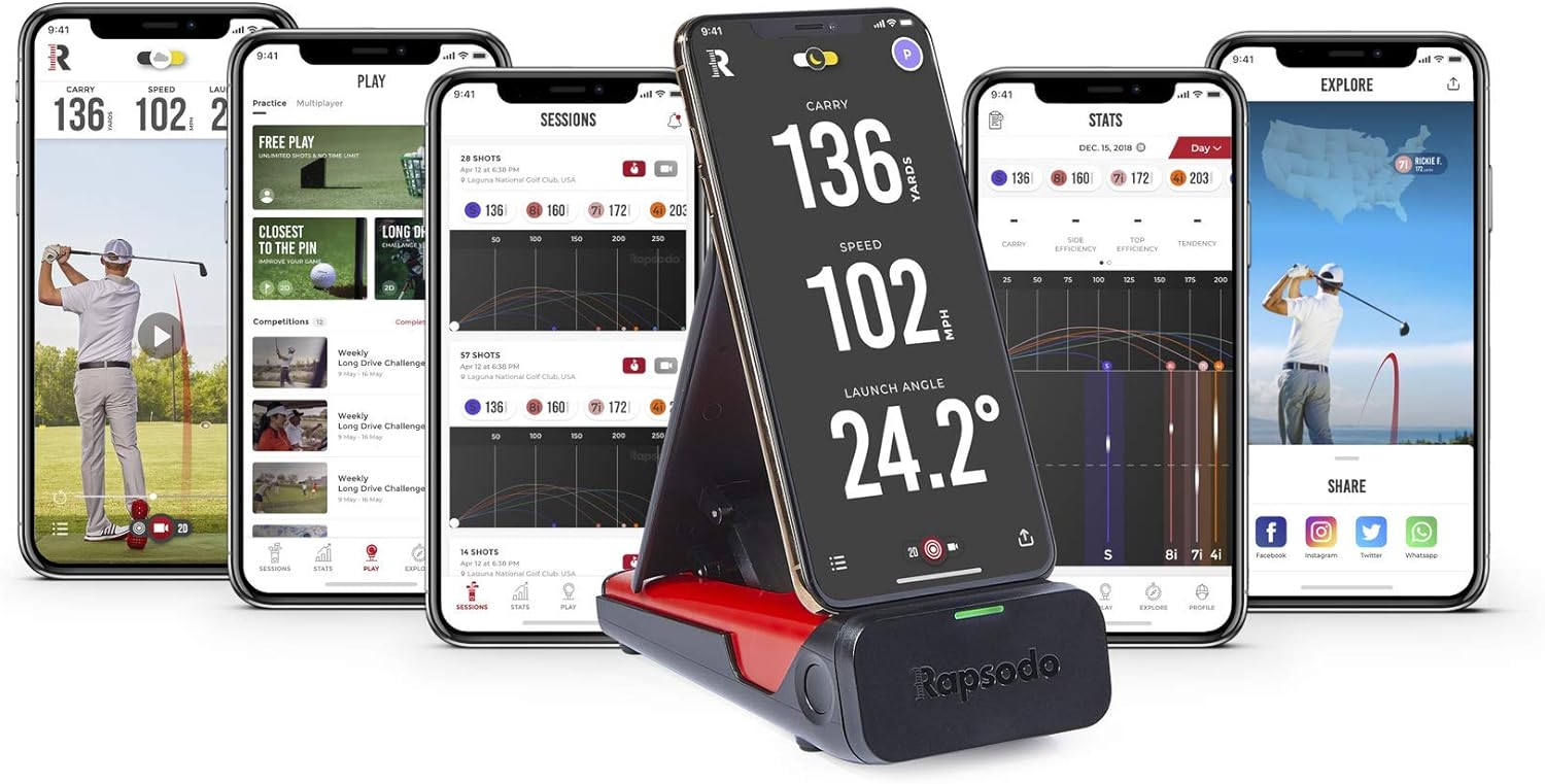 Rapsodo Mobile Launch Monitor for Golf Indoor and Outdoor Use with GPS Satellite View and Professional Level Accuracy, iPhone & iPad Only