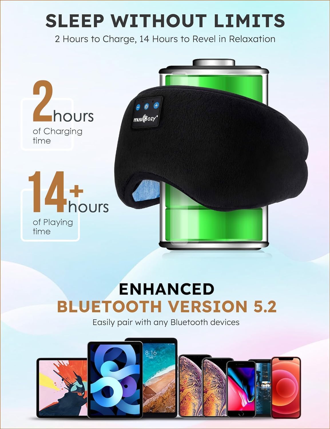 Sleep Headphones Bluetooth 5.2 Headband Sleeping Eye Mask for Mom Women Men Wireless Music Earbuds Earphones for Side Sleepers Built-in HD Speakers Cool Gadgets Unique Gifts