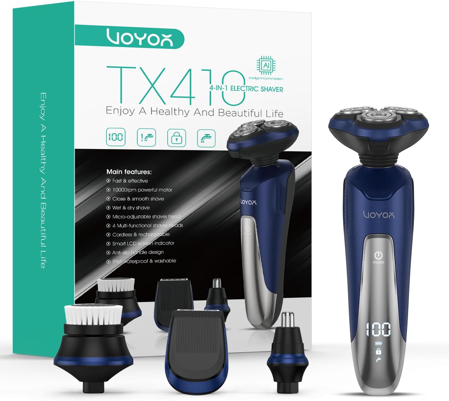 VOYOR Electric Razor for Men Cordless Shavers for Shaving with face sideburn Nose Ear Hair  Rechargeable Wet Dry Waterproof TX410 New (New Version-Blue)