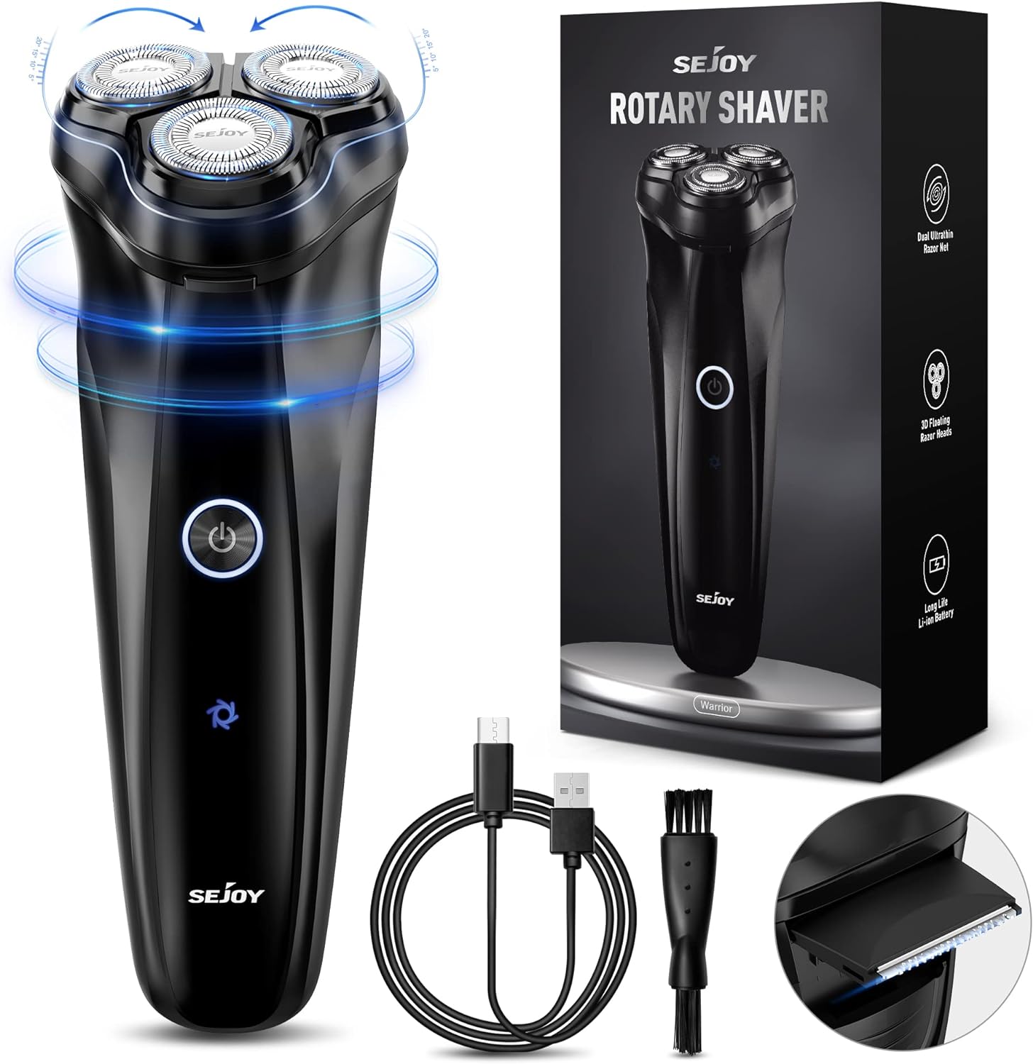 3D Electric Shaver Rotary Shavers,Electric Razor for Men,Rechargeable Electric Razor Shaving Machines, with Pop-up Trimmer,1 Hour Fast Charging,90-Min Shaving,3D Floating Head, LCD Power Indicator