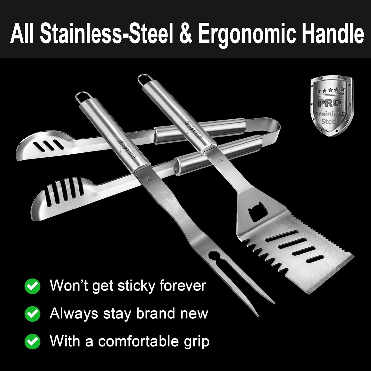 GRILLART Grill Tools Grill Utensils Set - 3PCS BBQ Tools, Stainless Barbeque Grill Accessories - Spatula/Tongs/Fork, with Insulated Glove, Ideal BBQ Set Grilling Tools for Outdoor Grill, Gifts for Men