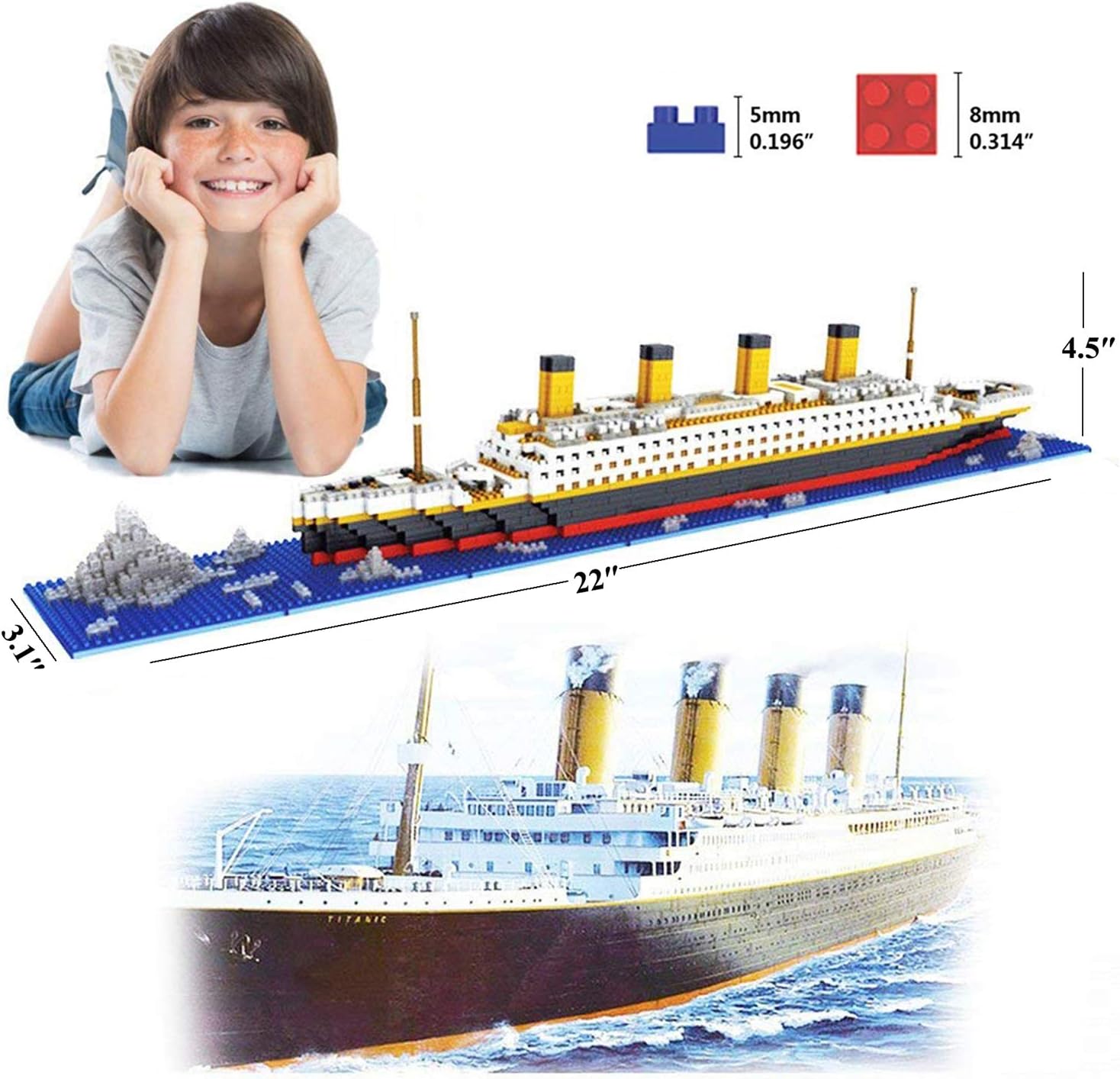 Titanic Ship Model Building Block Set, 3D Puzzle Sets DIY Educational Toys, Bricks Toy-with 1860Pcs Micro Mini Blocks, Ideal Gift for Kids & Adults