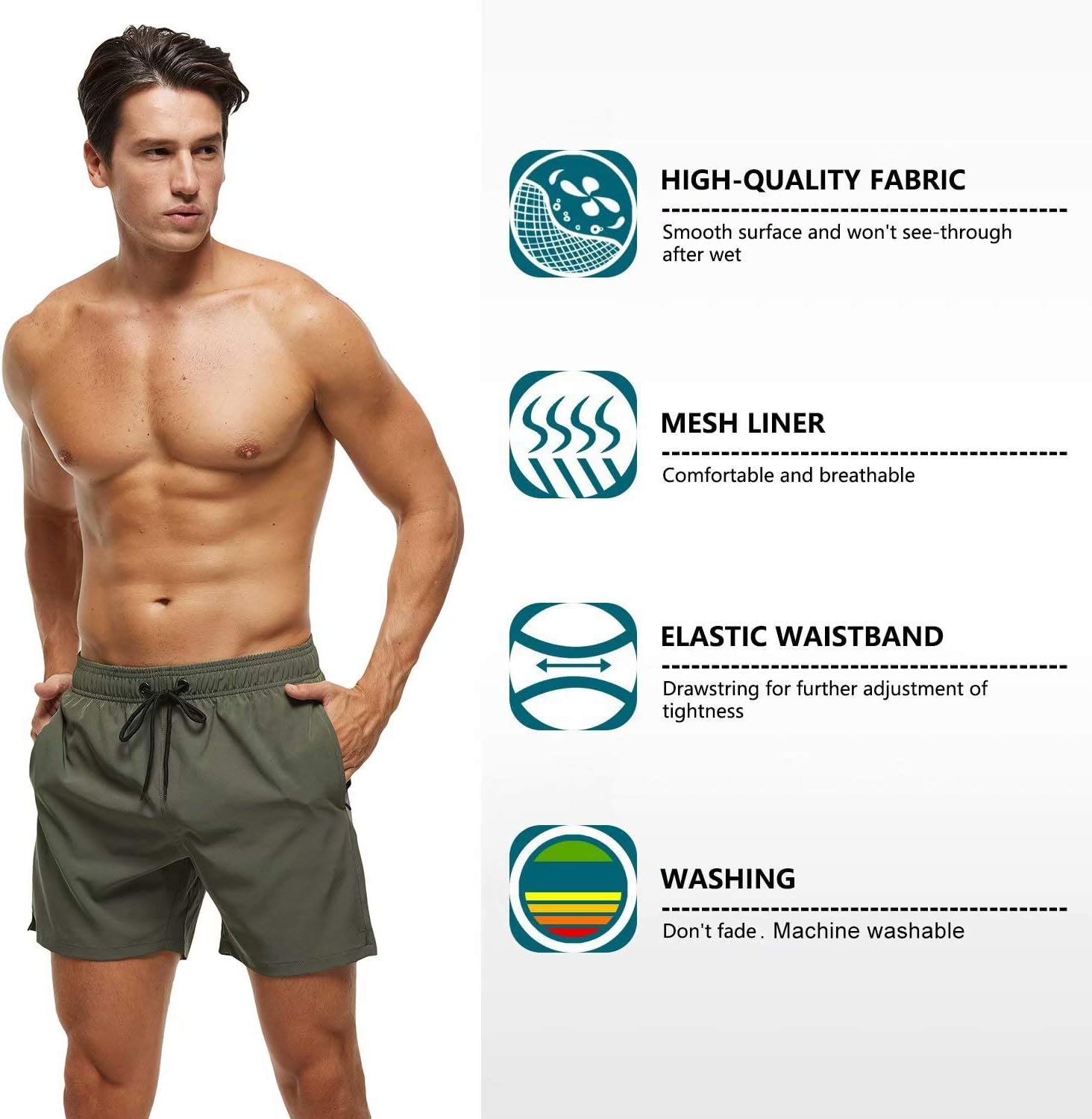 Tyhengta Men's Swim Trunks Quick Dry Beach Shorts with Zipper Pockets and Mesh Lining