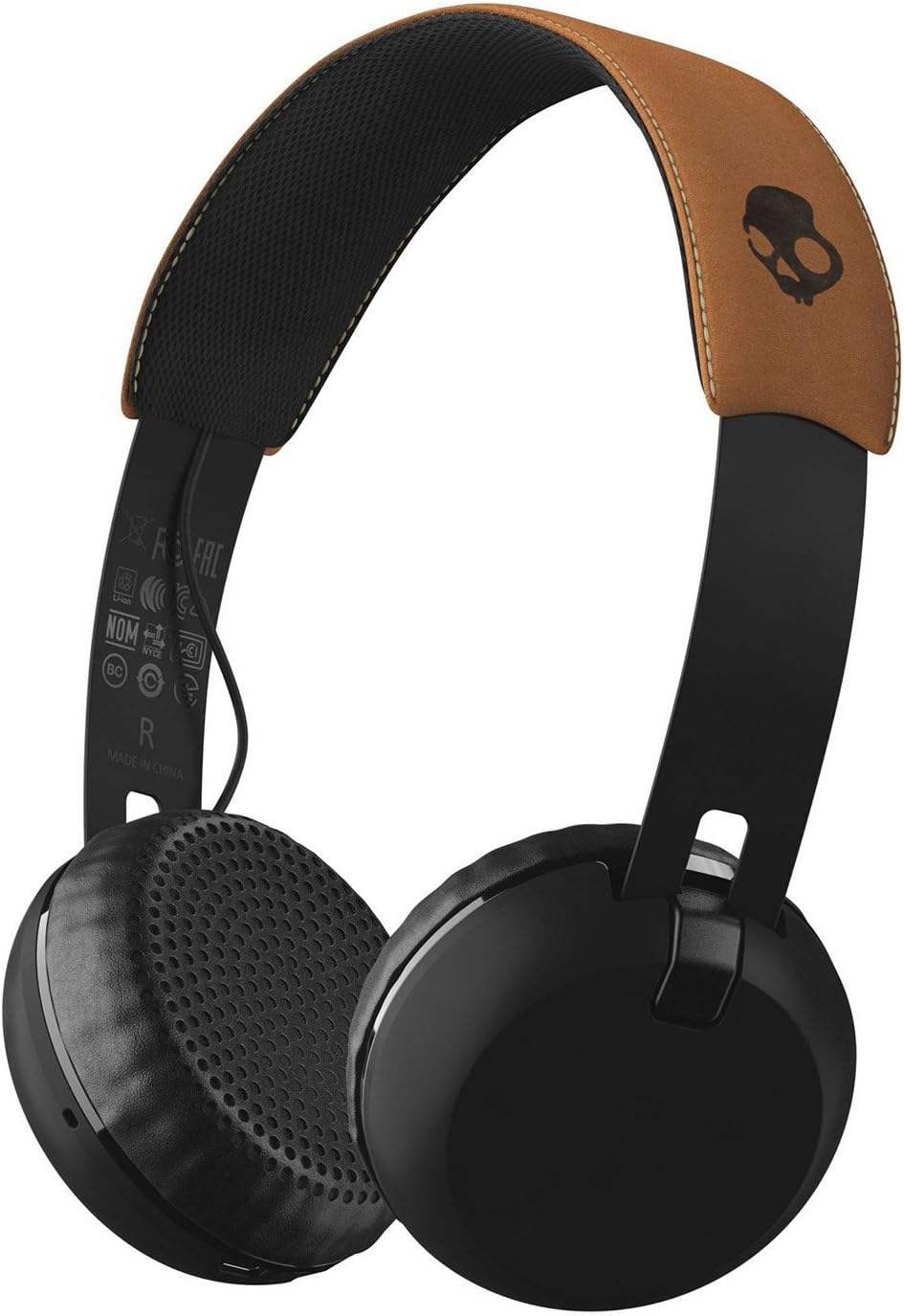 Skullcandy Grind Bluetooth Wireless On-Ear Headphones with Built-In Mic and Remote, 12-Hour Rechargeable Battery, Supreme Sound Audio, Plush Ear Pillows for Comfort, Black/Tan