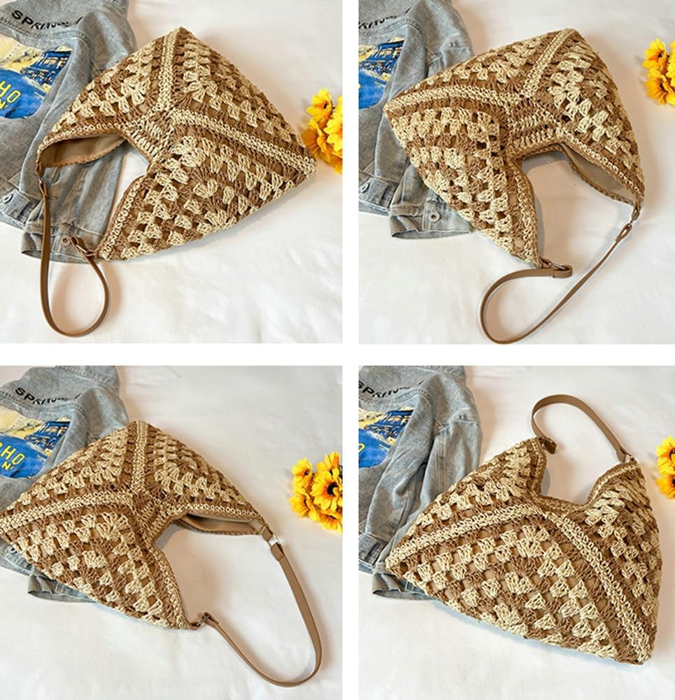 Straw Hobo Bags for Women Vintage Shoulder Bag Everything Tote Bag Designer Beach Bag Holiday Work Everyday Summer