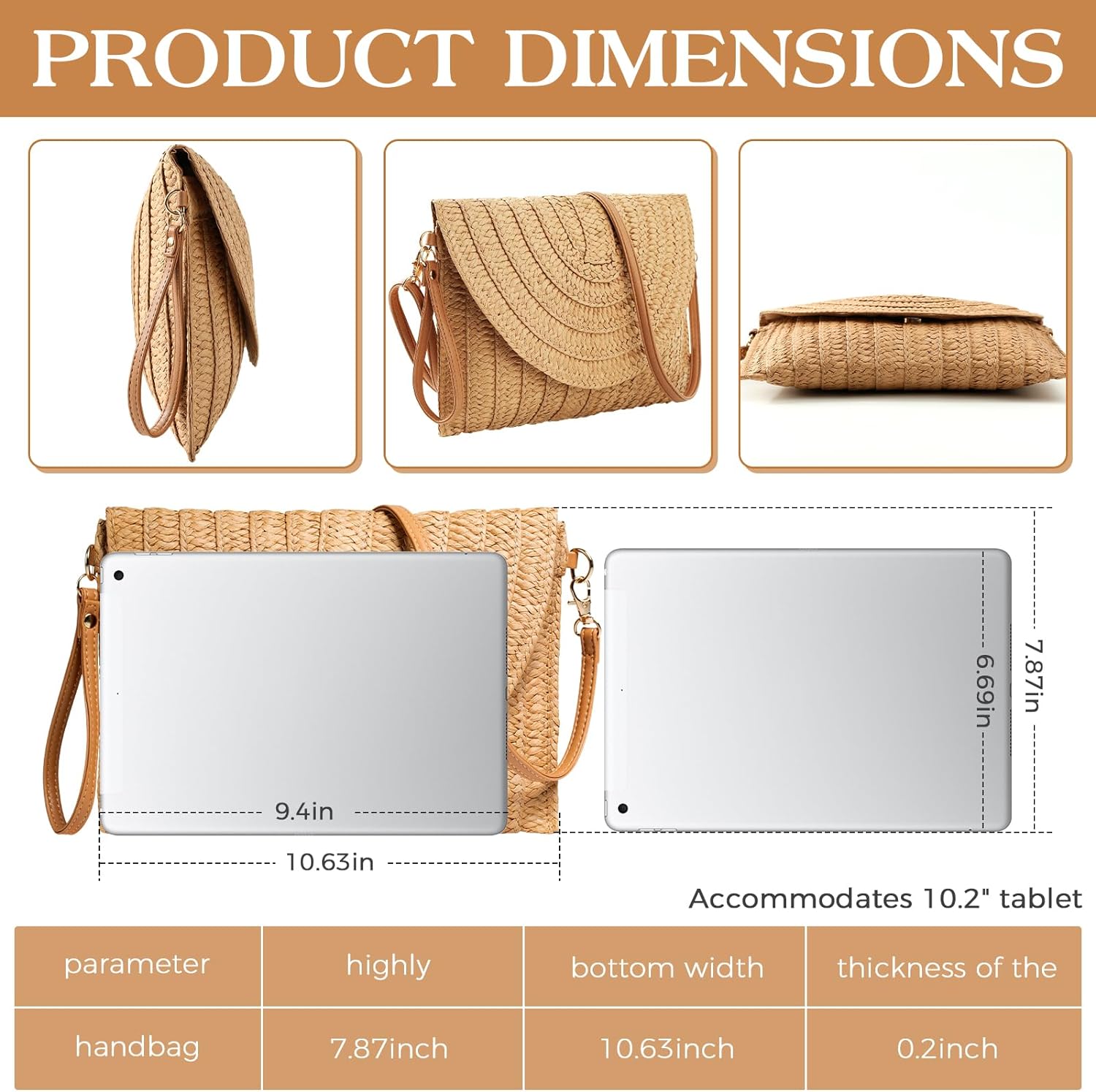 Straw Clutch Purse for Women Woven Rattan Envelope Bag Crossbody Wallet Handbags Shoulder Tote Bags for Summer