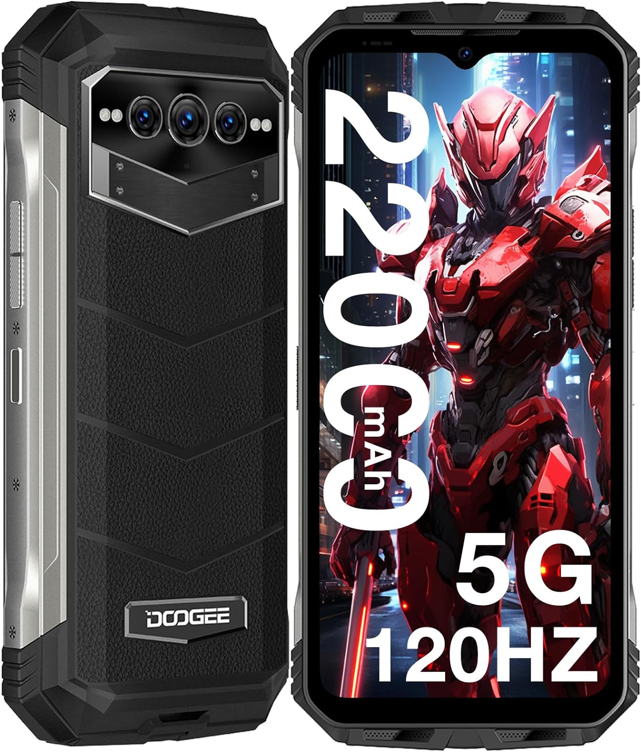 DOOGEE V MAX 5G Rugged Smartphone, 22000mAh Battery 20(12+8) GB+256GB 120Hz 6.6" FHD+ Display Rugged Phones Unlocked,108MP Main Camera Rugged Cell Phone, Dual Hi-res Speakers,Night Vision,NFC/OTG