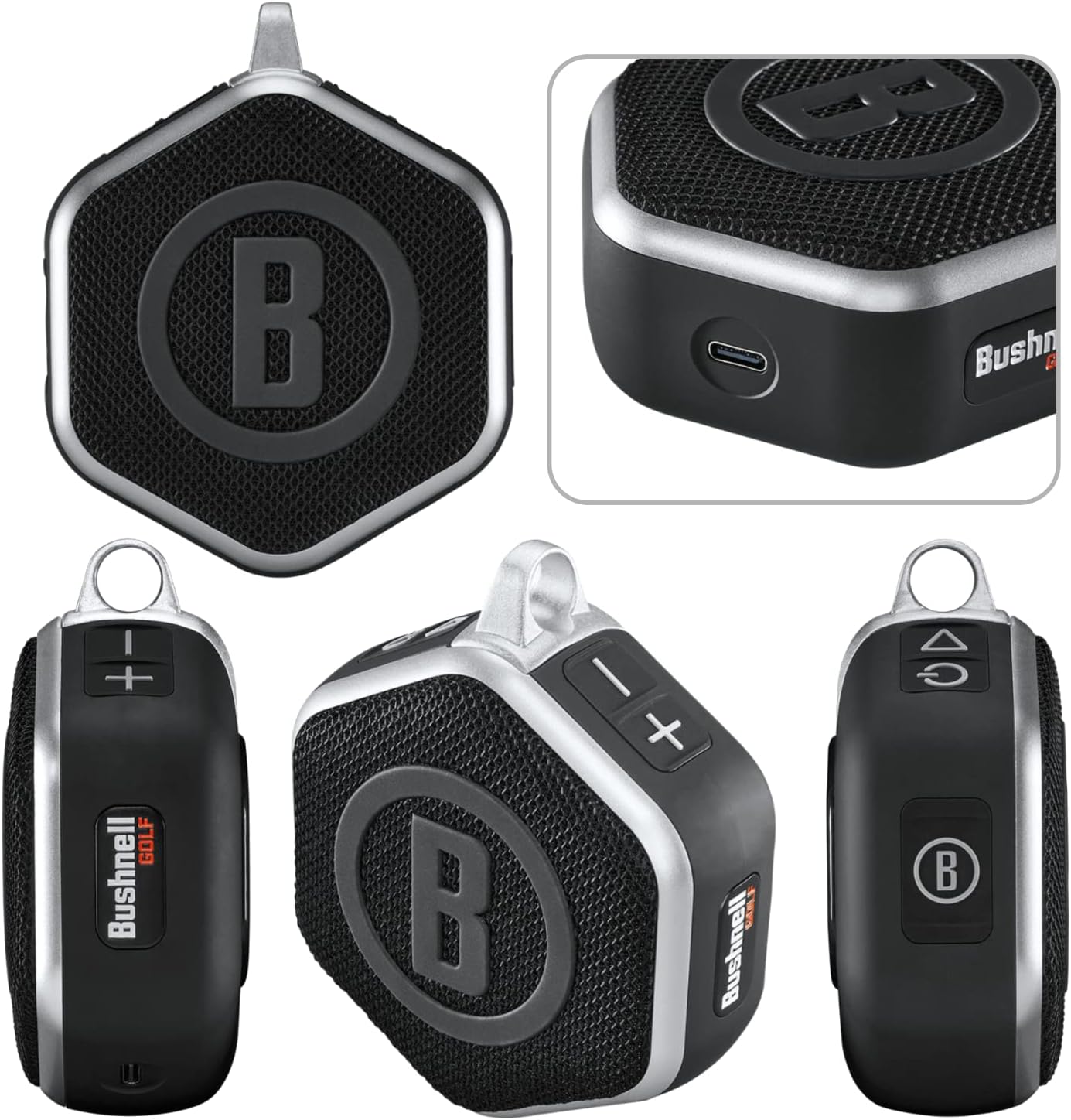 Bushnell Wingman Mini Black/Silver GPS Bluetooth Speaker with Wearable4U Ultimate White Earbuds and Wall/Car Chargers Bundle