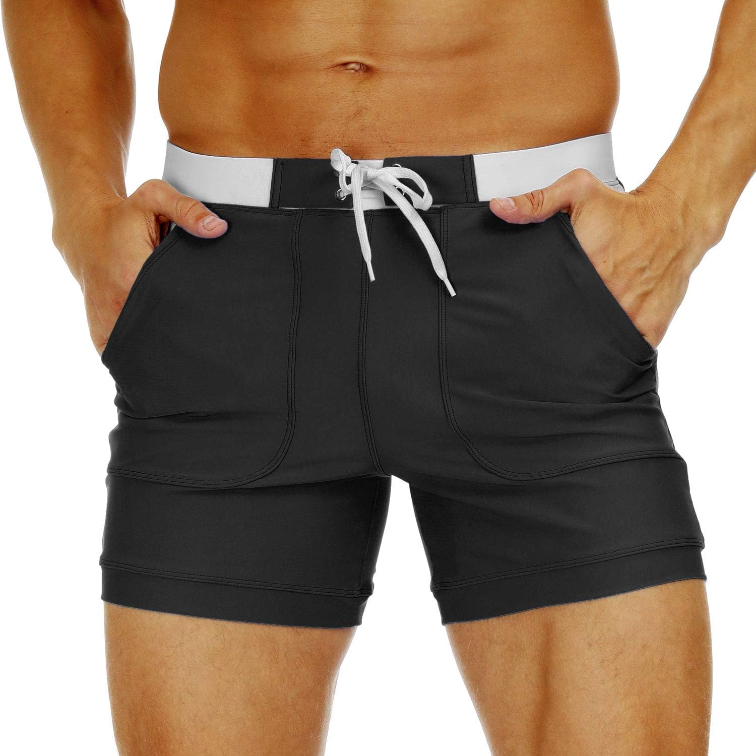 MAGNIVIT Men's Swimwear Swimsuits Solid Basic Long Swim Sport Trunks Board Shorts with Pockets