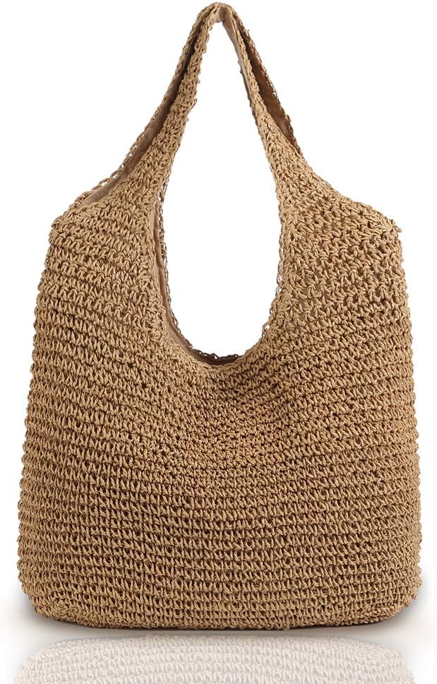 Hand-woven Soft Large Straw Shoulder Bag Boho Straw Handle Tote Retro Summer Beach Bag Rattan Handbag