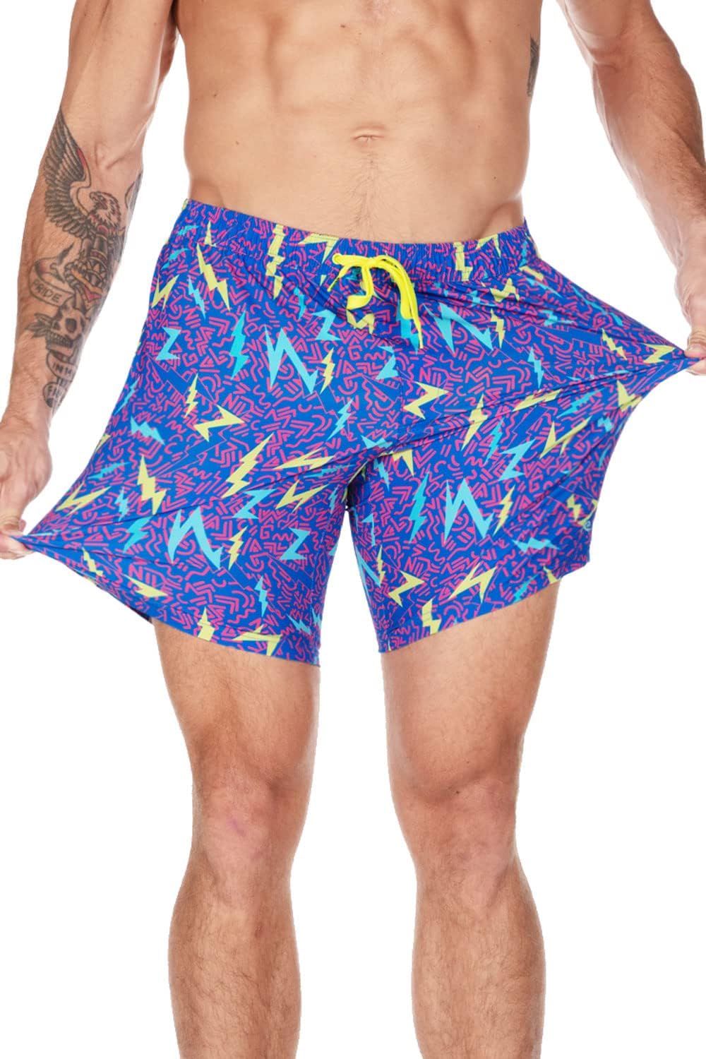 Tipsy Elves Men's Swim Trunks 7'' Inseam 4 Way Stretch Fabric Compression & Mesh Liner Swim Trunks for Men Bathing Suit