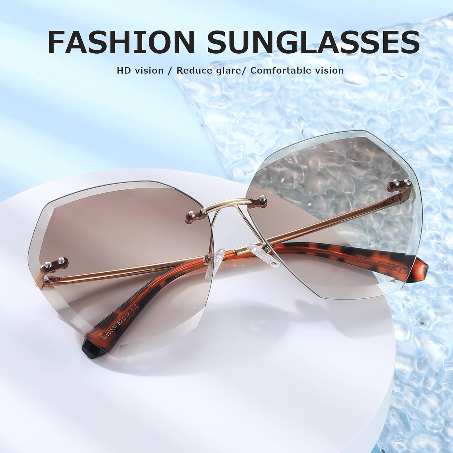 AEVOGUE Sunglasses For Women Oversized Rimless Diamond Cutting Lens Sun Glasses AE0534