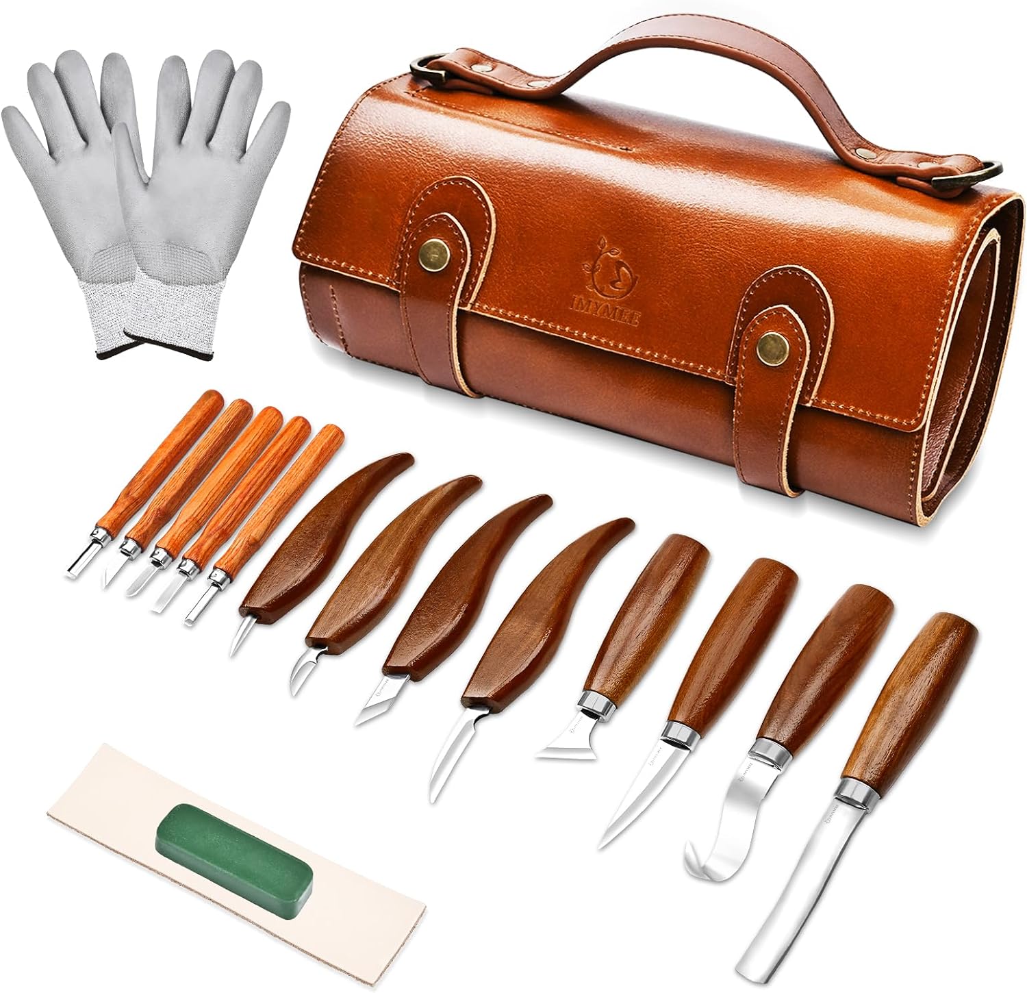 Deluxe Wood Carving Tools-Wood Carving Kit-Wood Carving Knife Set-Wood Whittling Kit for Beginners-Whittling Knife-Wood Carving Tool Set with Genuine Leather Storage Bag