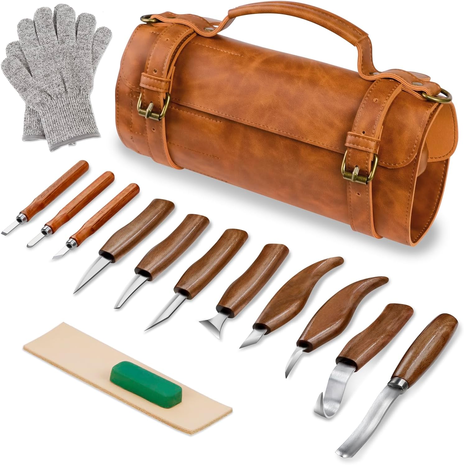 Tekchic Wood Carving Kit Deluxe-Whittling Knife, Wood Carving Knife Set, Wood Whittling Kit for Beginners, Carving Knife Woodworking Wood Carving Tools Set with Large Leather Case