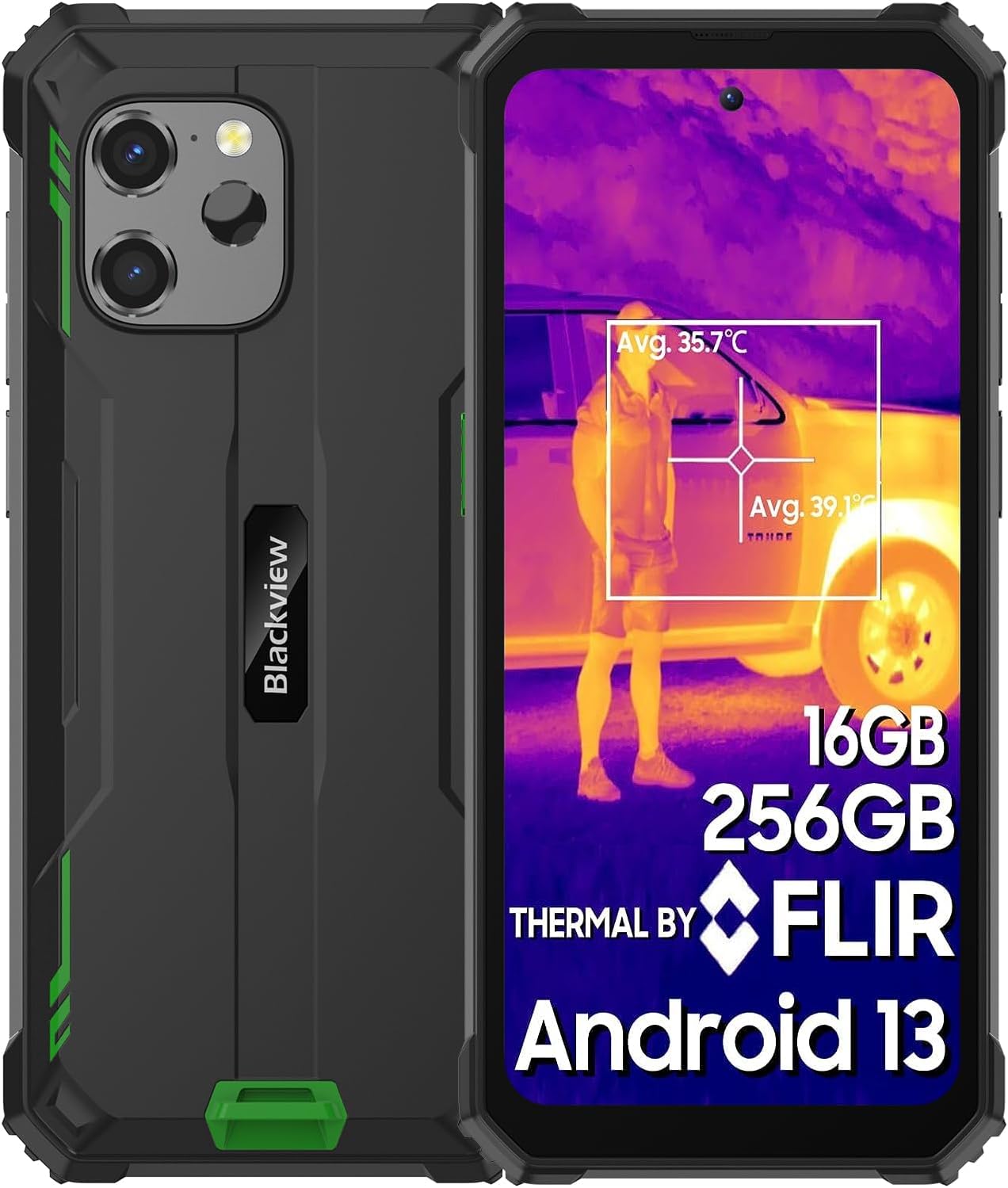 Blackview Rugged Smartphone Unlocked, 2023 BV8900 (FLIR Thermal Image Camera) Rugged Phone, 16GB RAM+256GB ROM(up to 2TB), Android 13, 10000mAh 33W Fast Charge, 6.5” 2.4K Display, 64MP Camara, NFC