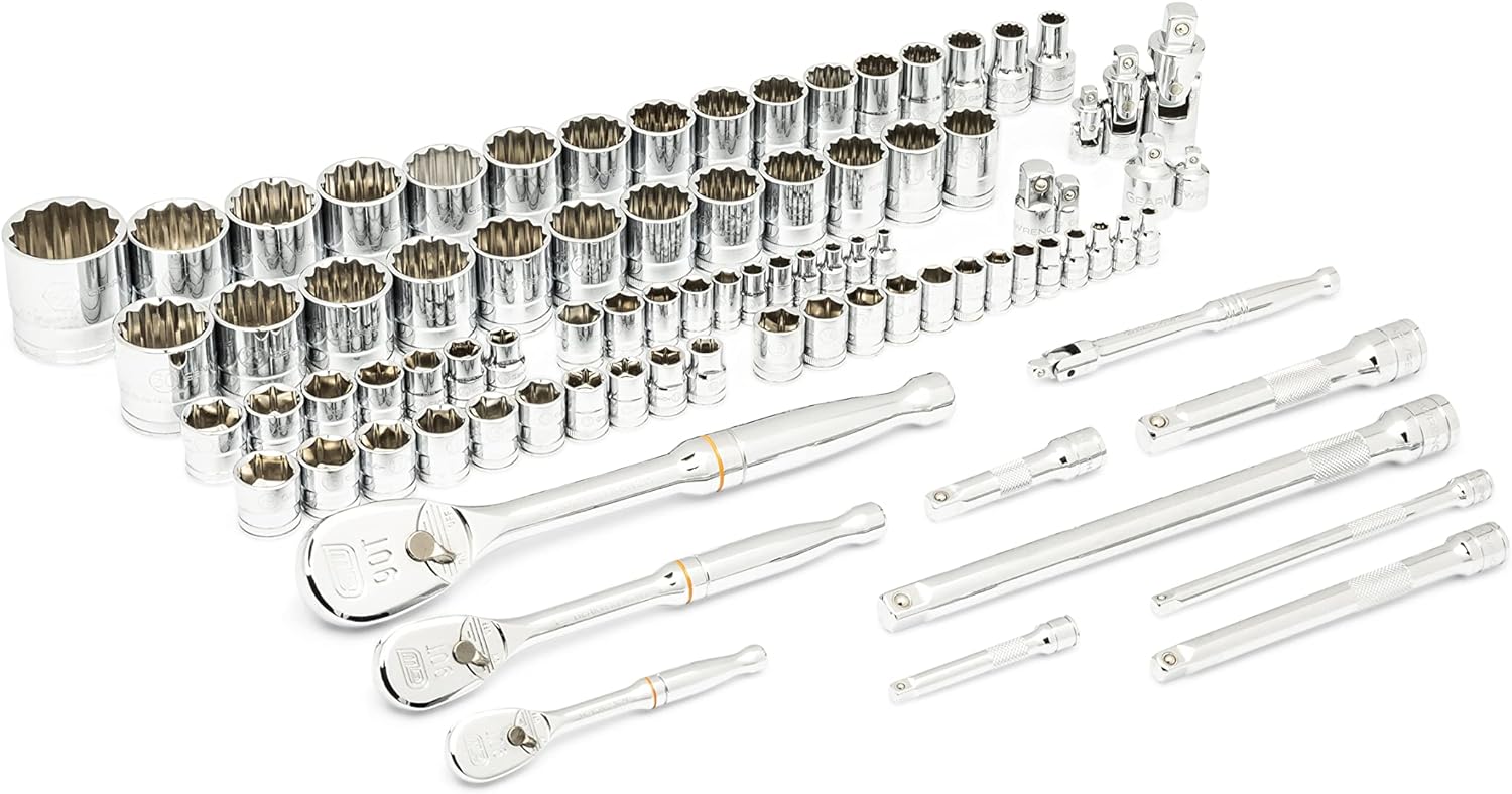 GEARWRENCH 83 Pc. 1/4, 3/8", 1/2" 90-Tooth SAE/Metric Mechanics Tool Set with EVA Foam Tray - 86529