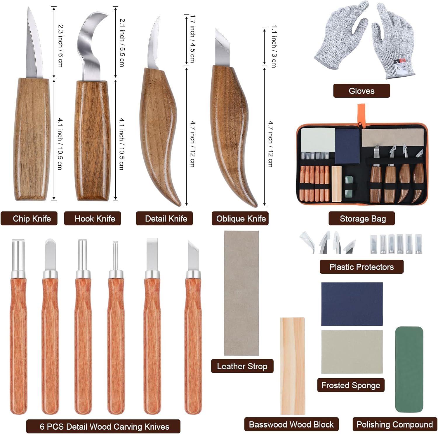 Ninonly 17Pcs Wood Carving Tools, Wood Carving Kit for Beginner, Wood Whittling Kit with 6Pcs Carbon Steel Wood Carving Knife, Gloves Wood Carving Set Knife Sharpener for Spoon Bowl Kuksa Cup