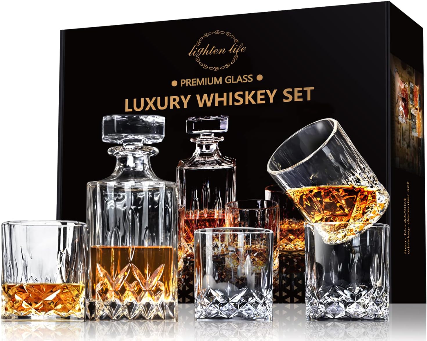 LIGHTEN LIFE Whiskey Decanter Set for Men,Crystal Whiskey Glasses and Decanter Set in Gift Box,Decanter Set with 4 Glasses,Non-Lead Bourbon Decanter Set,Whiskey Glass Decanter Set for Dad Husband