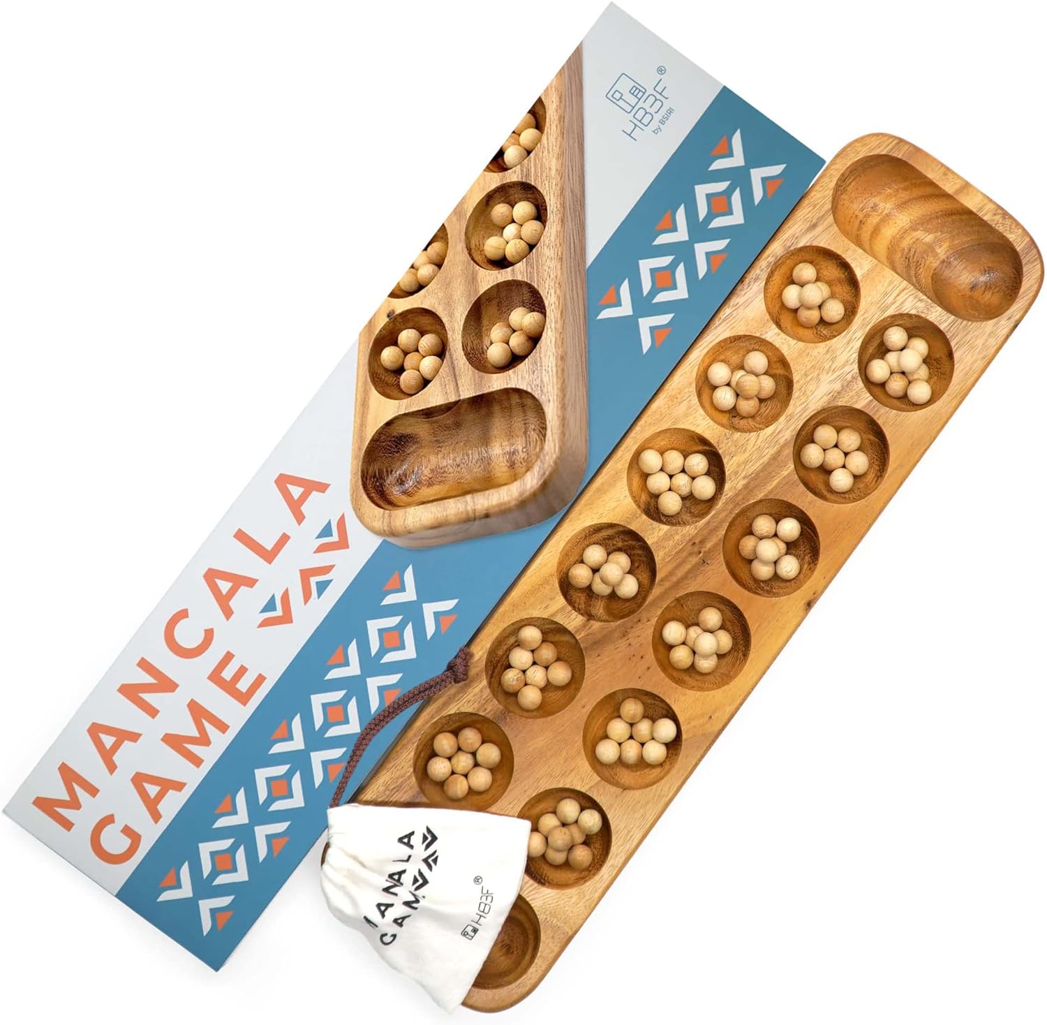 BSIRI Mancala Wooden Board Game - Entertainment for Family, Adults, Teens, Kids. Ideal for Game Night, Drinking. Play with 2 or More People in All Ages