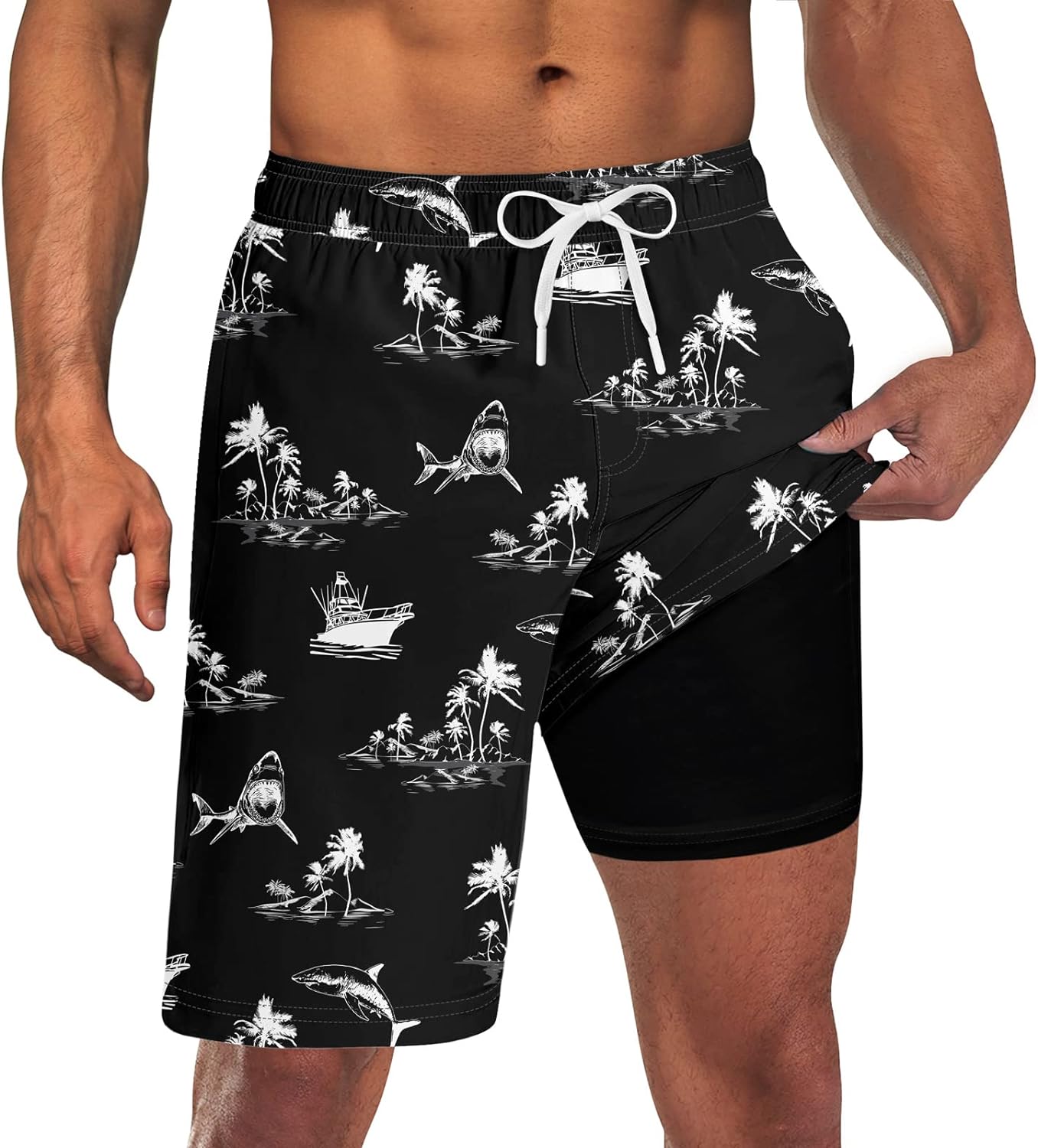 Goodstoworld Mens Swim Trunks with Compression Liner 9'' Inseam Quick Dry Swimsuit Shorts M-3XL