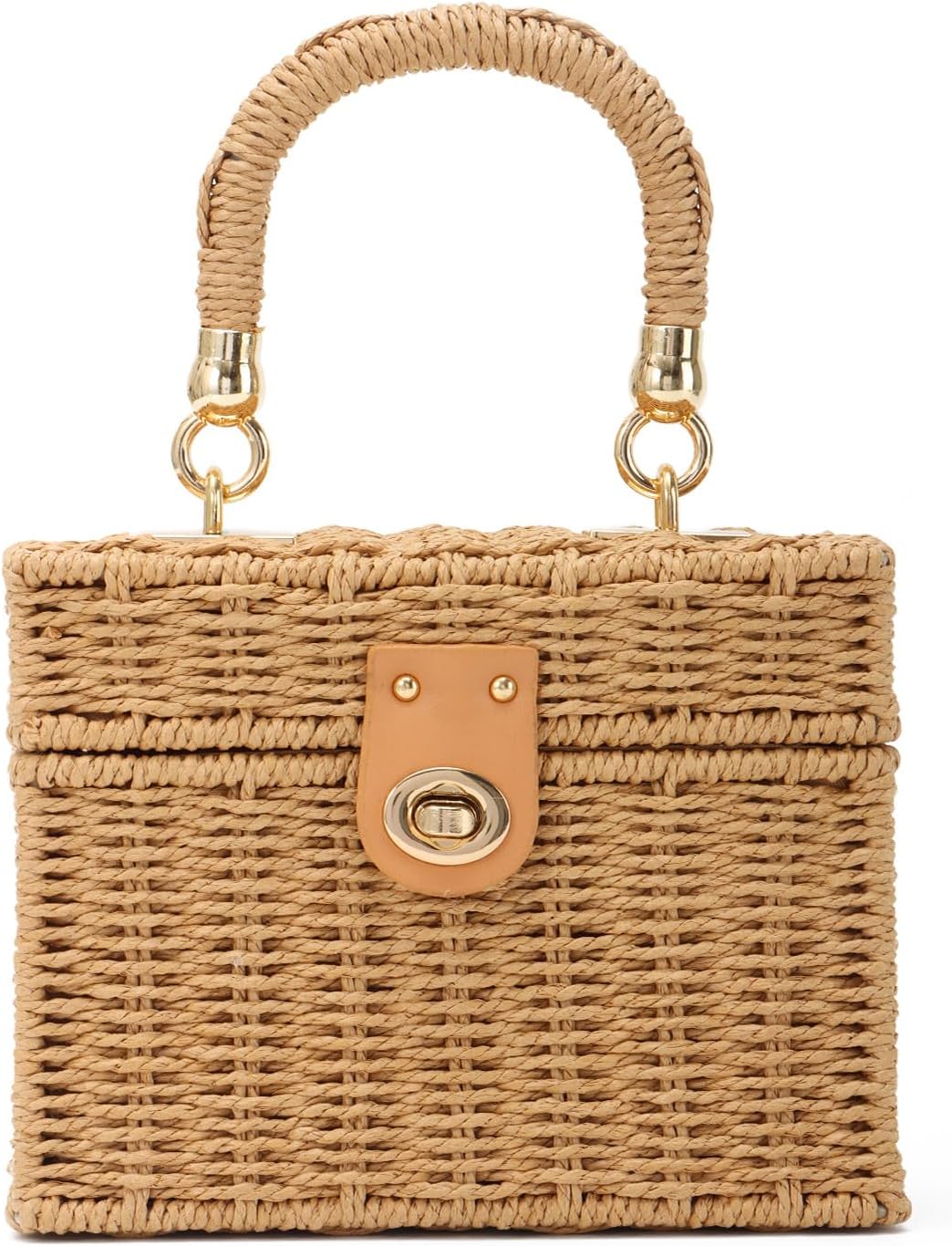 Oweisong Rattan Purse for Women Summer Straw Tote Handbag Woven Bakset Crossbody Bag Trendy Beach Top Handle Bag