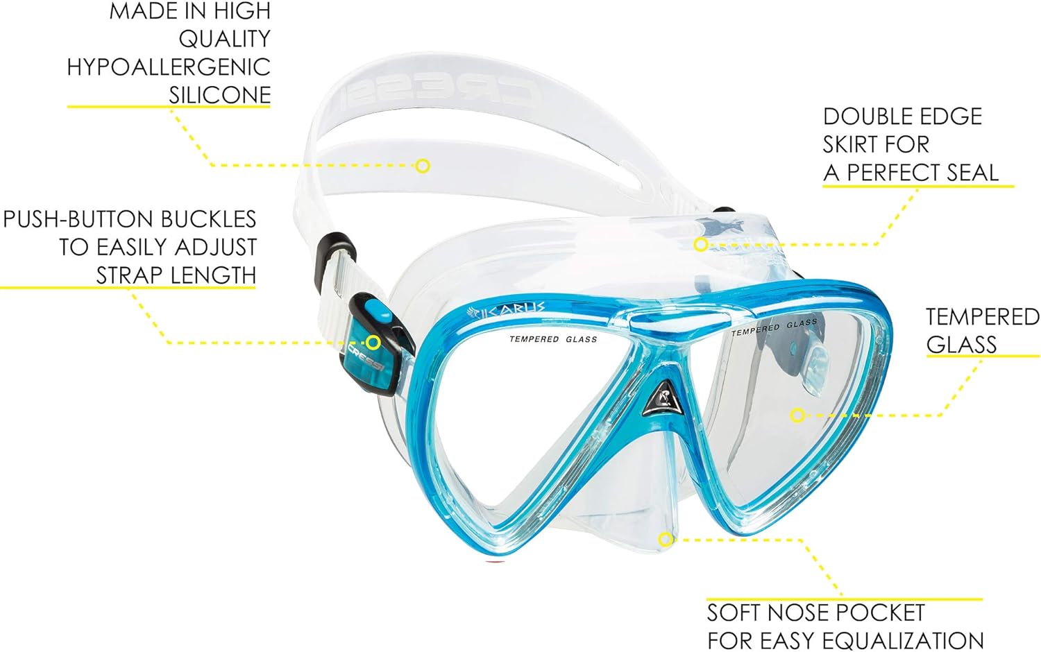 Cressi Adult Snorkel Set (Mask, Dry Snorkel, Adjustable Fins) - Light for Travel - Bonete Pro Dry Set: Designed in Italy