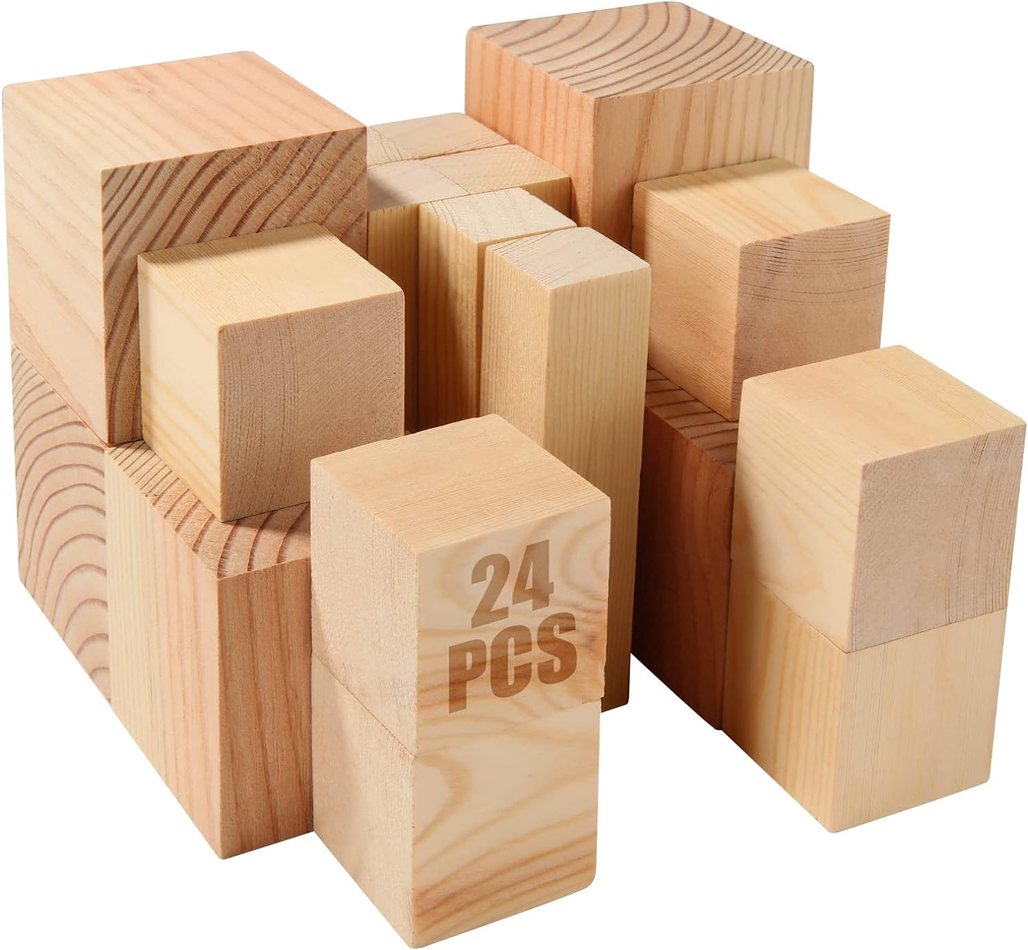 24Pcs Basswood Carving Blocks Whittling Wood Carving Blocks Basswood for Wood Carving Unfinished Wood Blocks Whittling Kit for Carving and Whittling, Beginner, Expert, Crafts